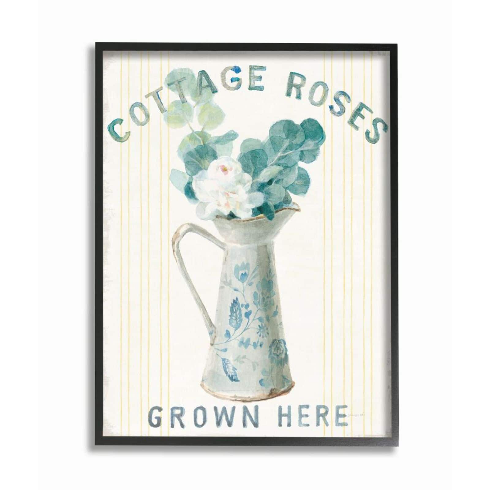 Stupell Industries Off-White Blue & Yellow Country Roses in Milk Tin Black Framed Wall Art