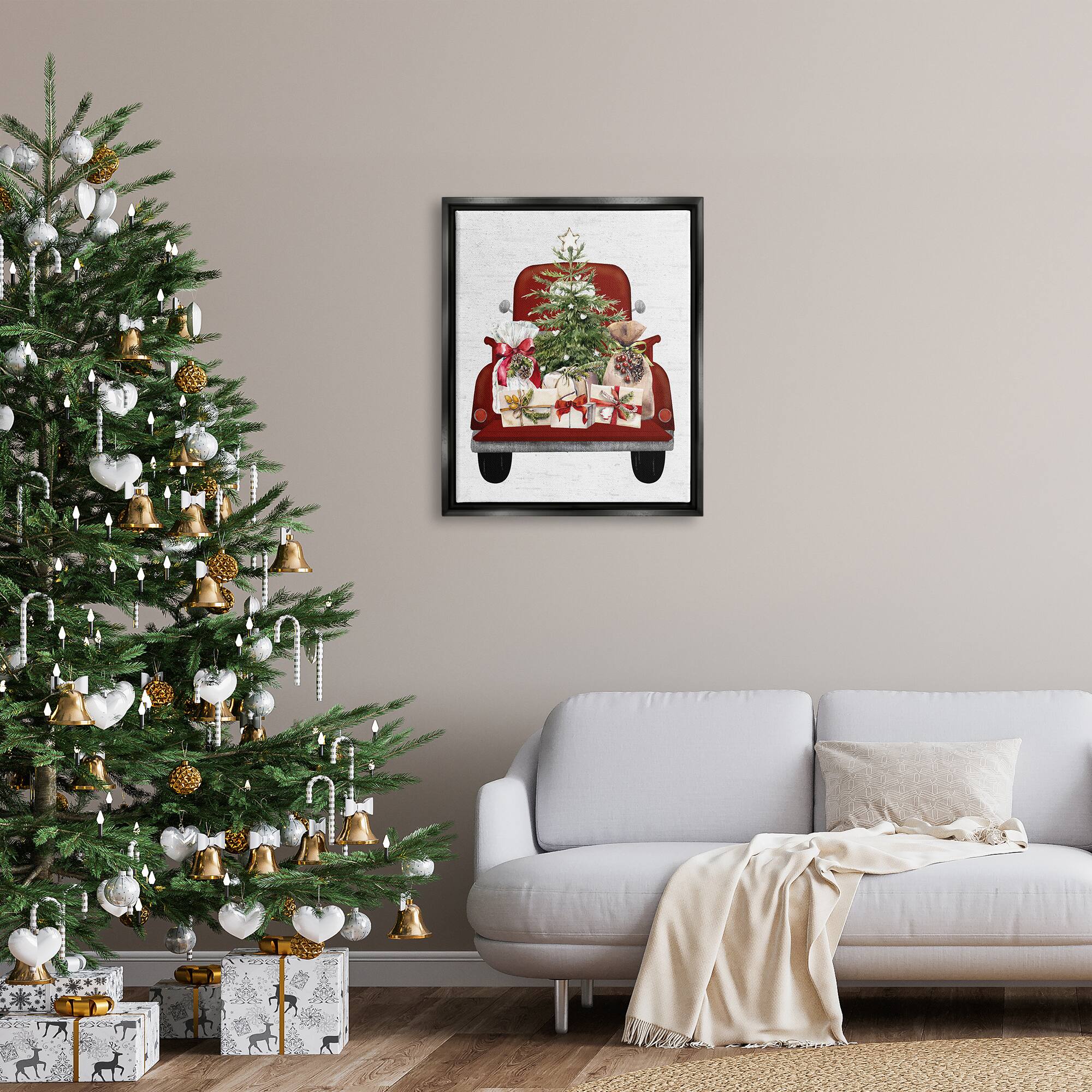 Stupell Industries Country Truck Christmas Gifts Framed Floater Canvas Wall Art