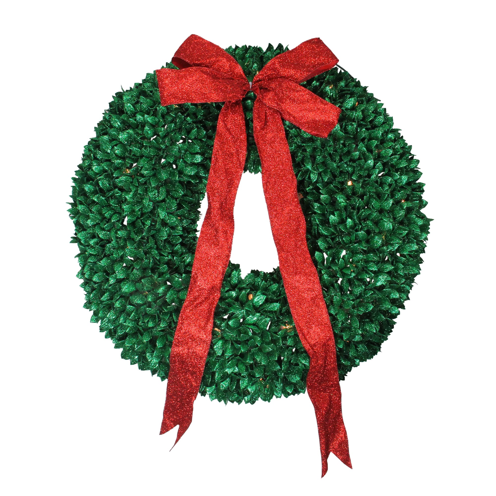 28" Pre-Lit Glittered Leaves Artificial Christmas Wreath