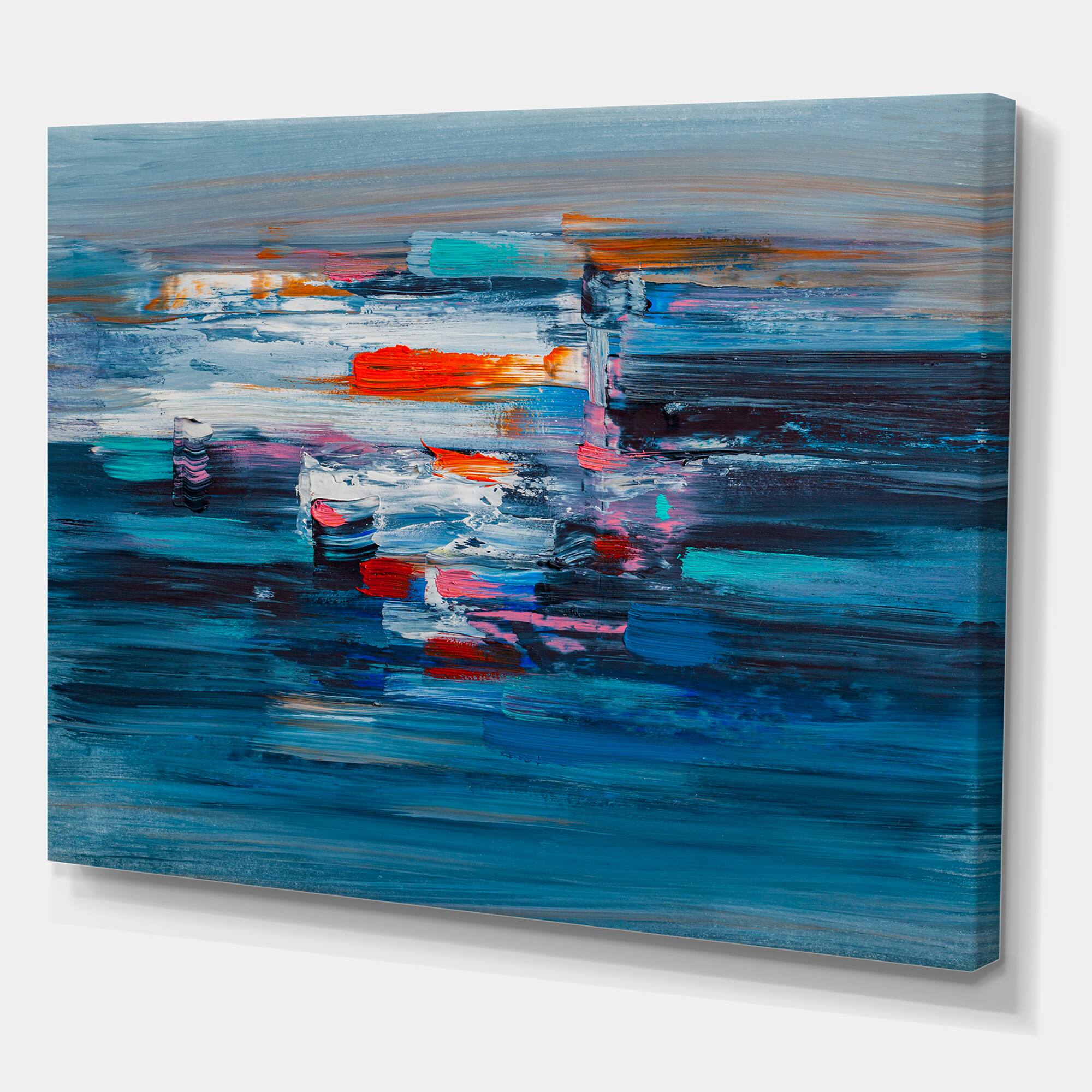 Designart - Waves Of Red On A Dark Blue Ocean - Modern Canvas Wall Art Print