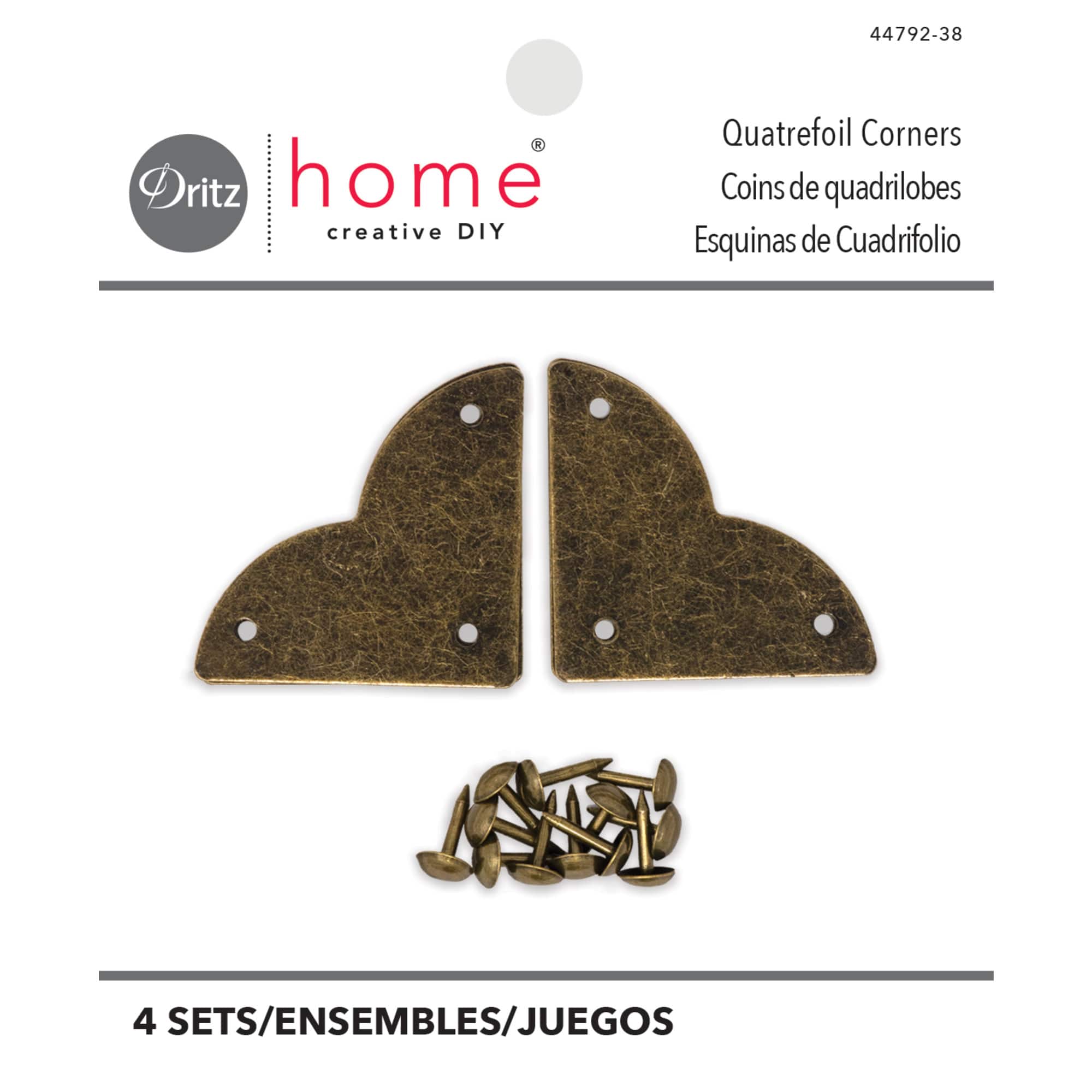 Dritz® Home Small Antique Brass Smooth Quatrefoil Corners, 3 Pack