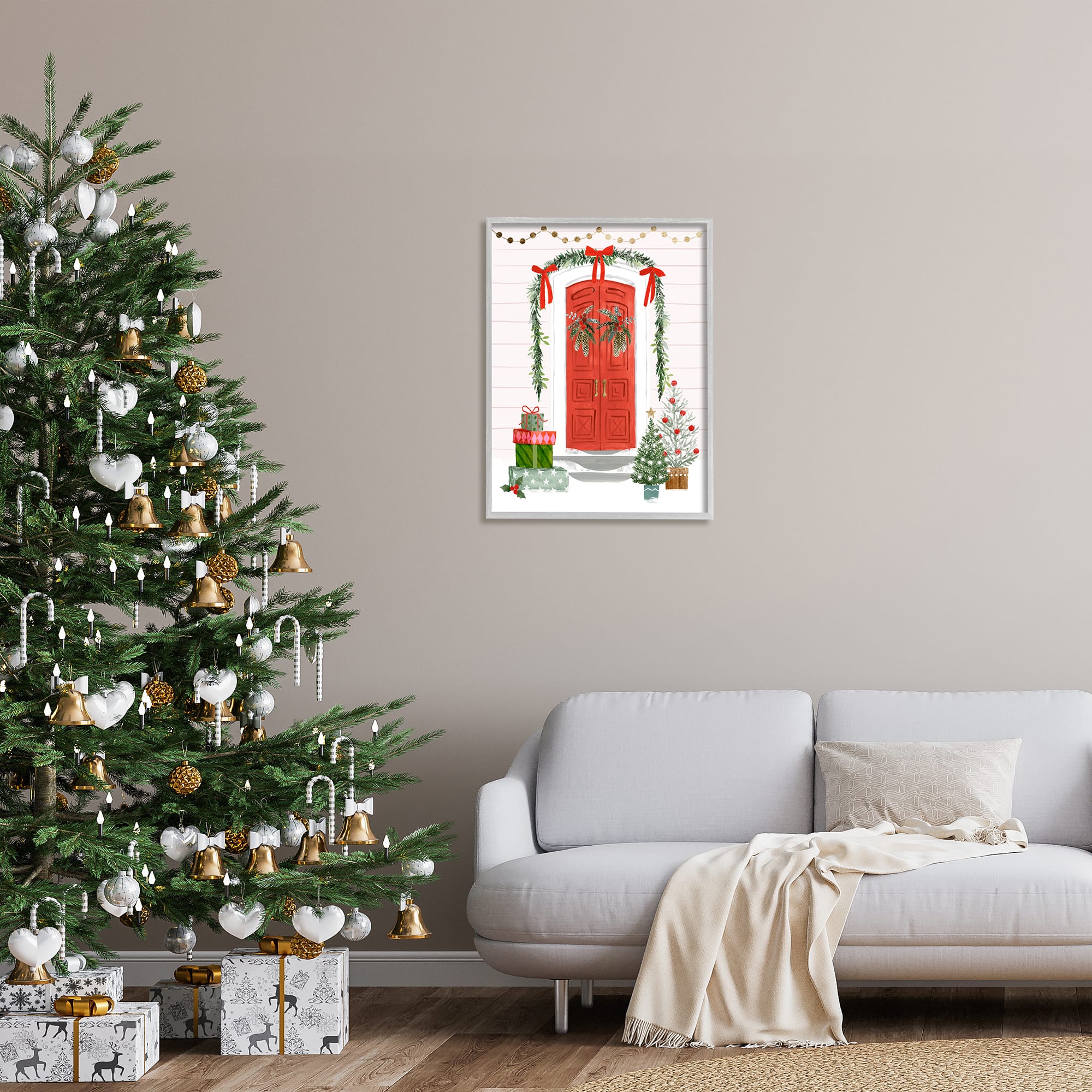 Stupell Industries Red Jolly Christmas Doorway Framed Giclee Art