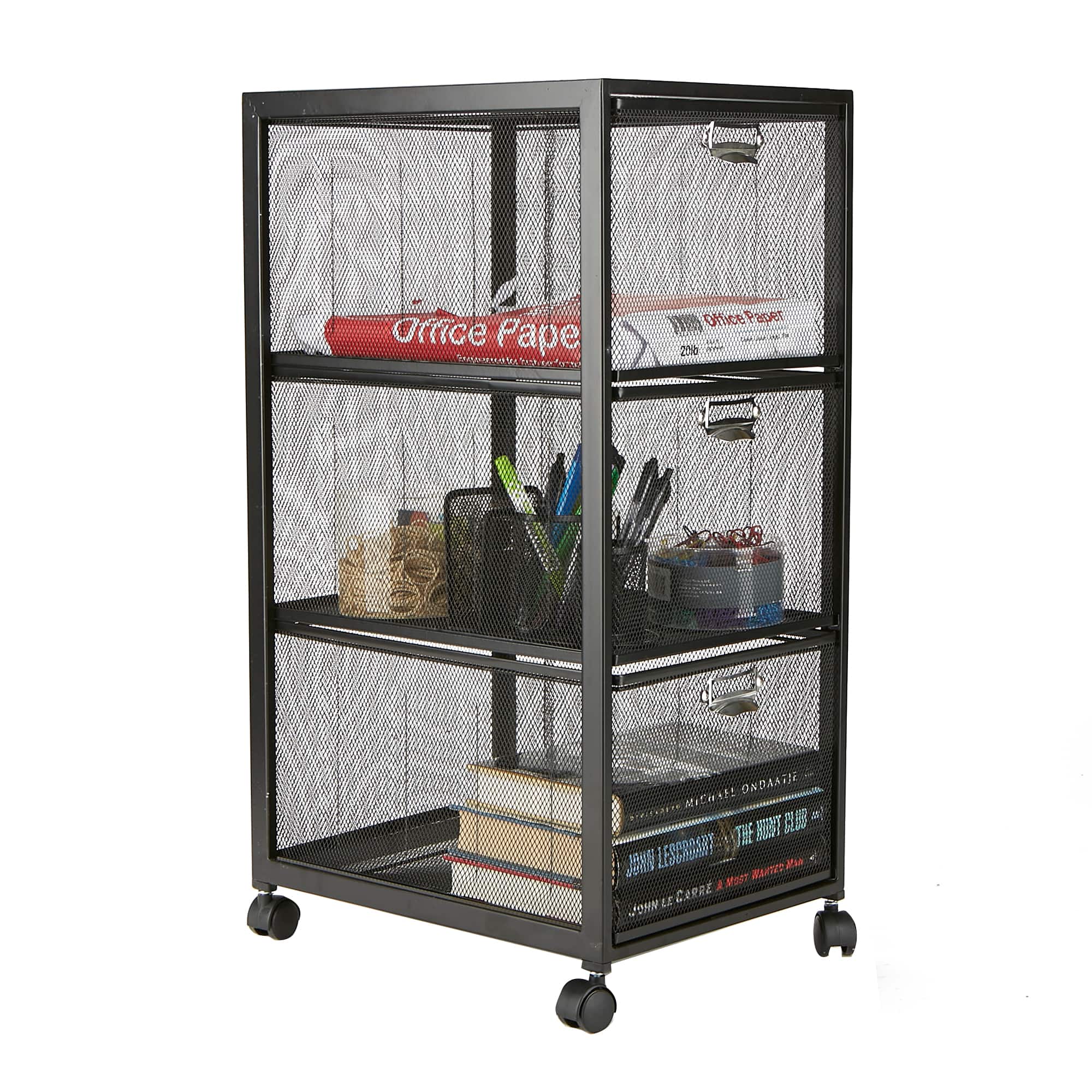 Mind Reader Black 3 Drawer Rolling File Cabinet
