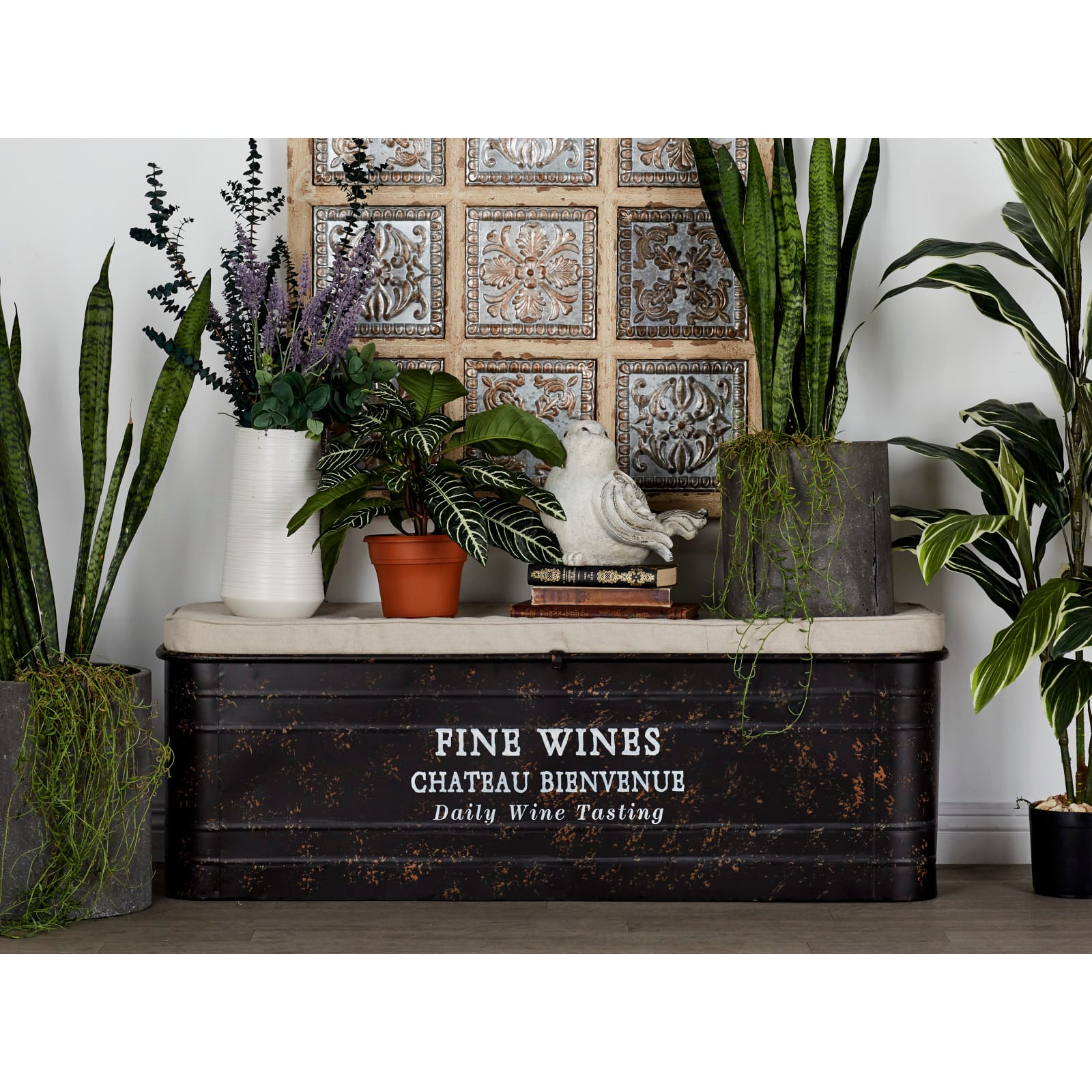 Brown Industrial Metal Storage Bench, 17" x 48"