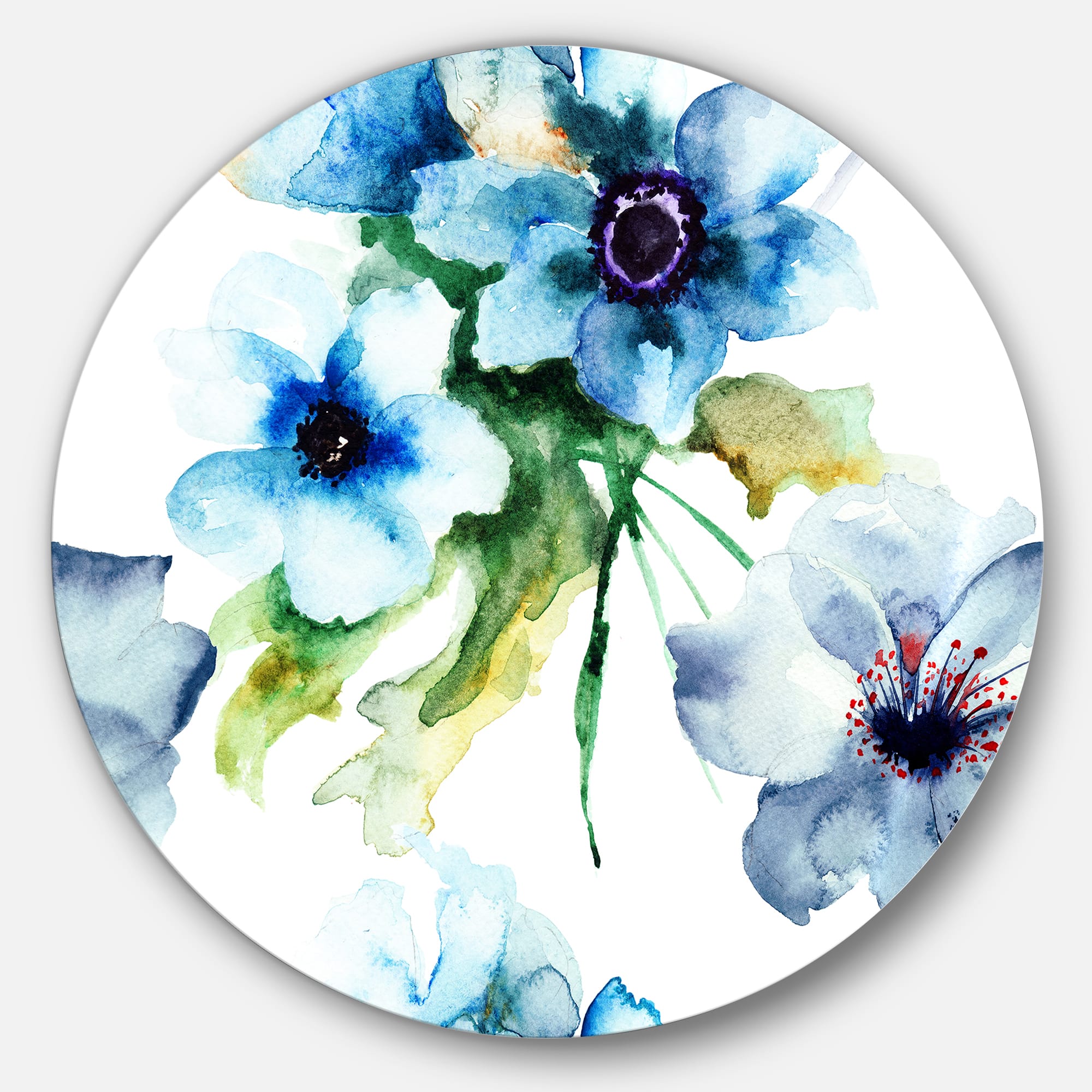 Designart - Seamless Summer Blue Flowers' Floral Metal Circle Wall Art