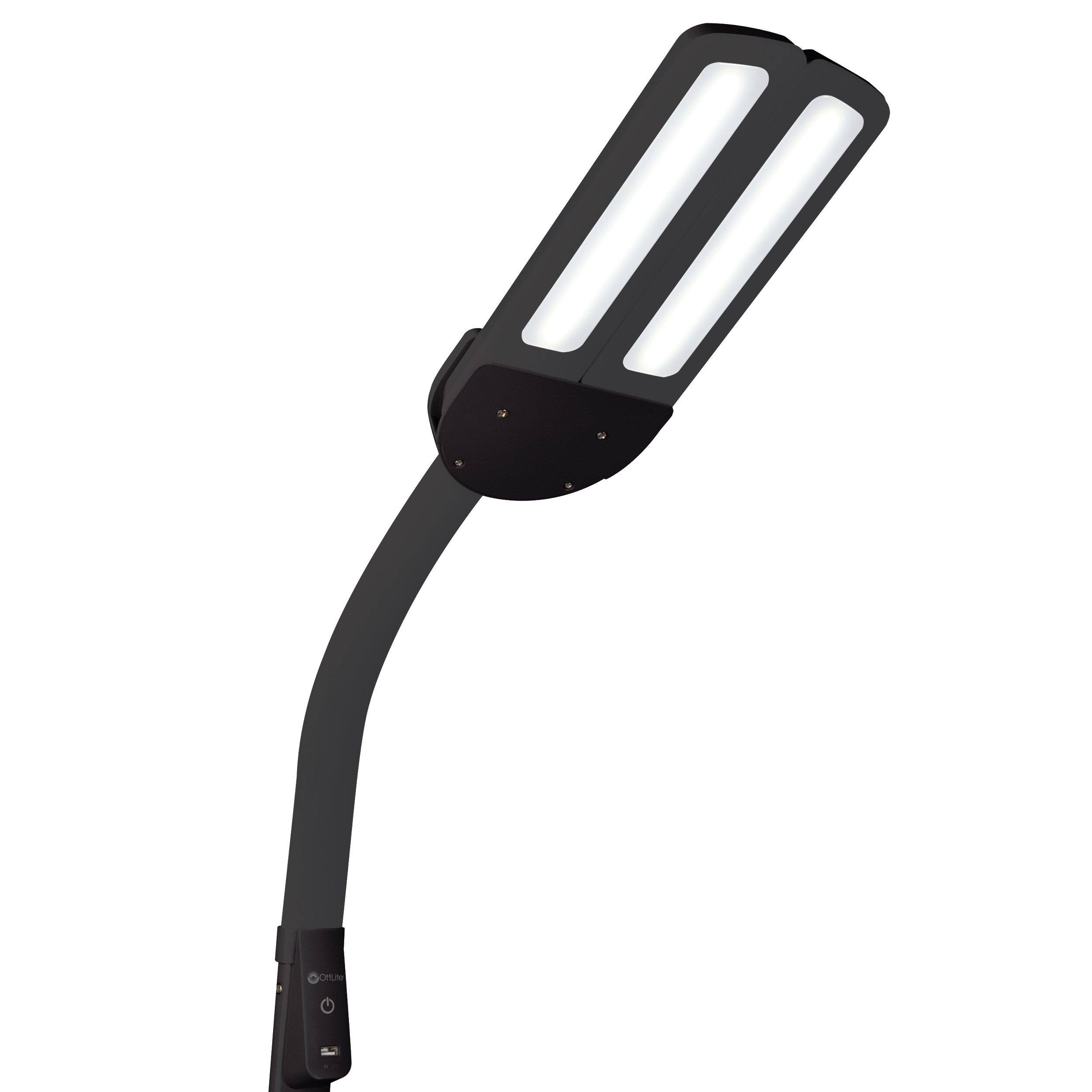 OttLite Black Dual Shade LED Floor Lamp with USB Charging Station