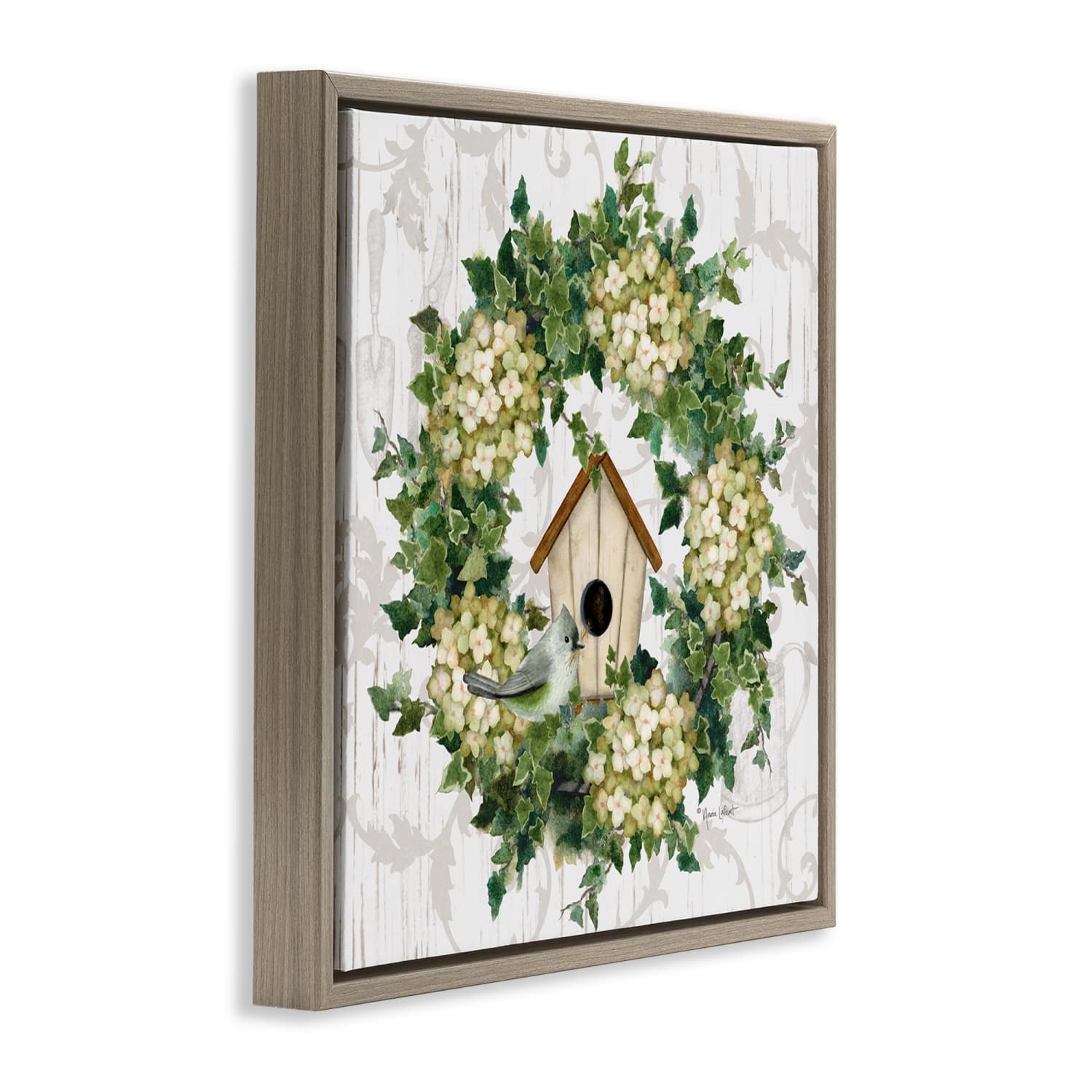 Stupell Industries Spring Birdhouse Wreath Floater Framed Art