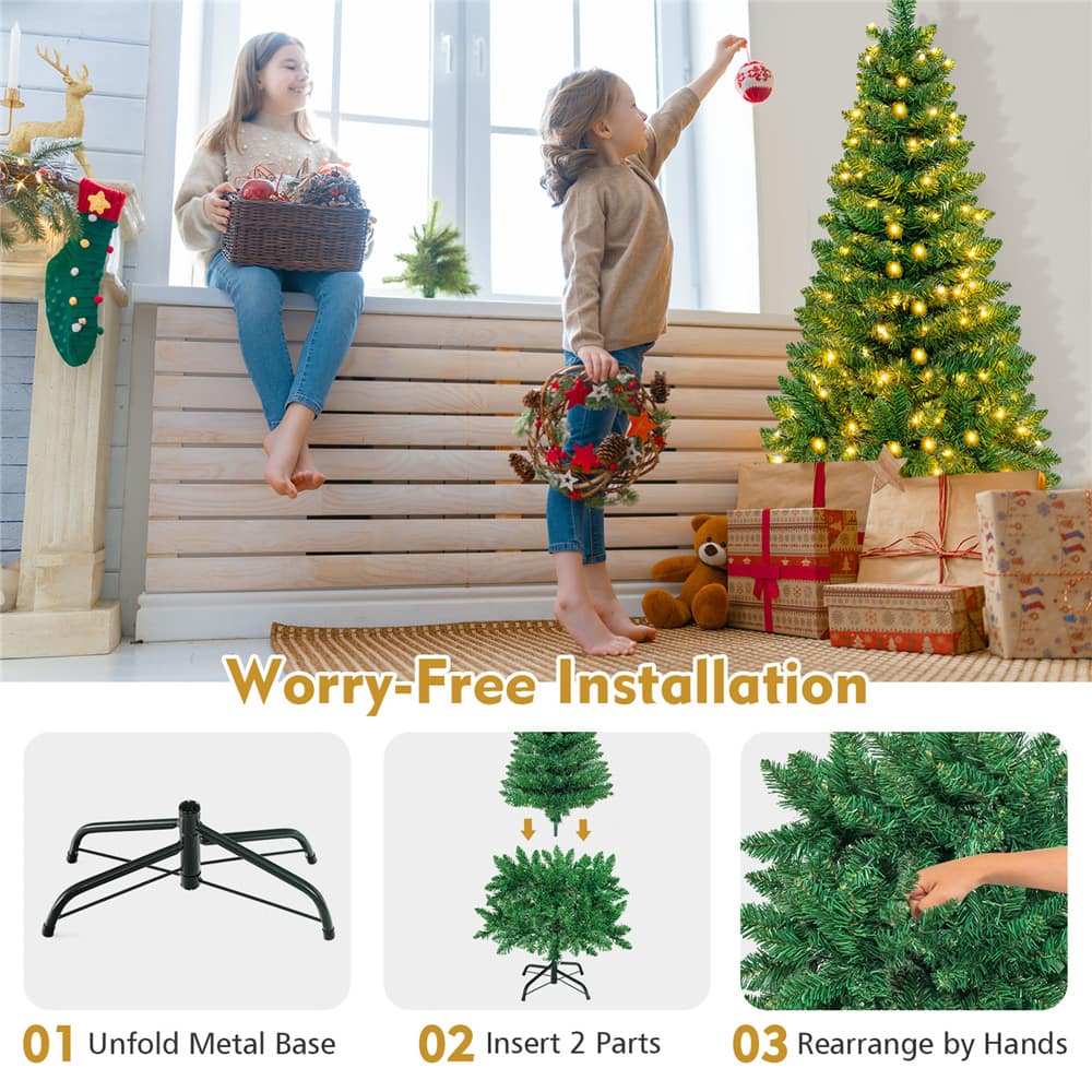 Costway 4.5ft Pre-Lit Hinged Pencil Christmas Tree, Warm White LED Lights