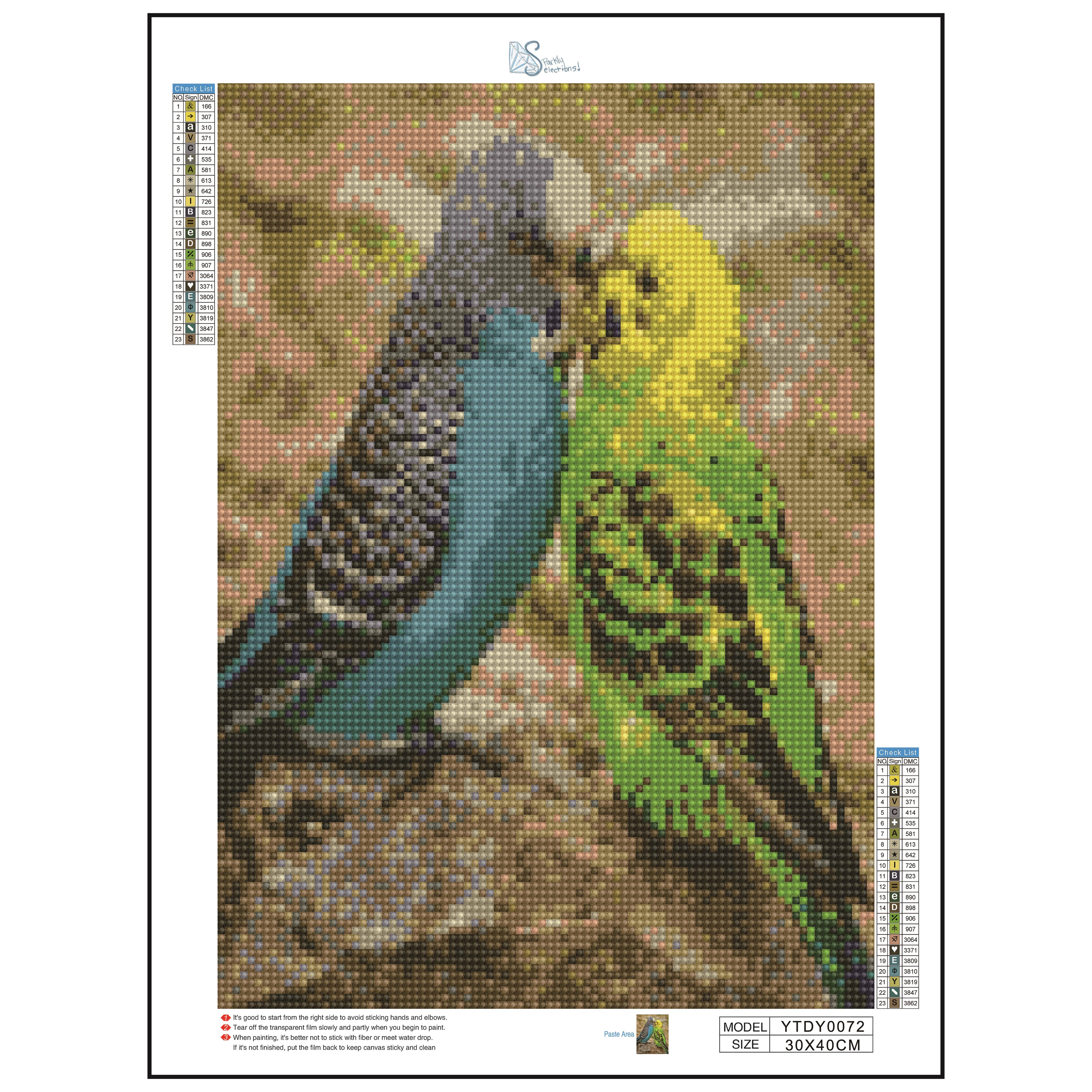 Sparkly Selections Beginner Two Parakeets Diamond Painting Kit, Round Diamonds