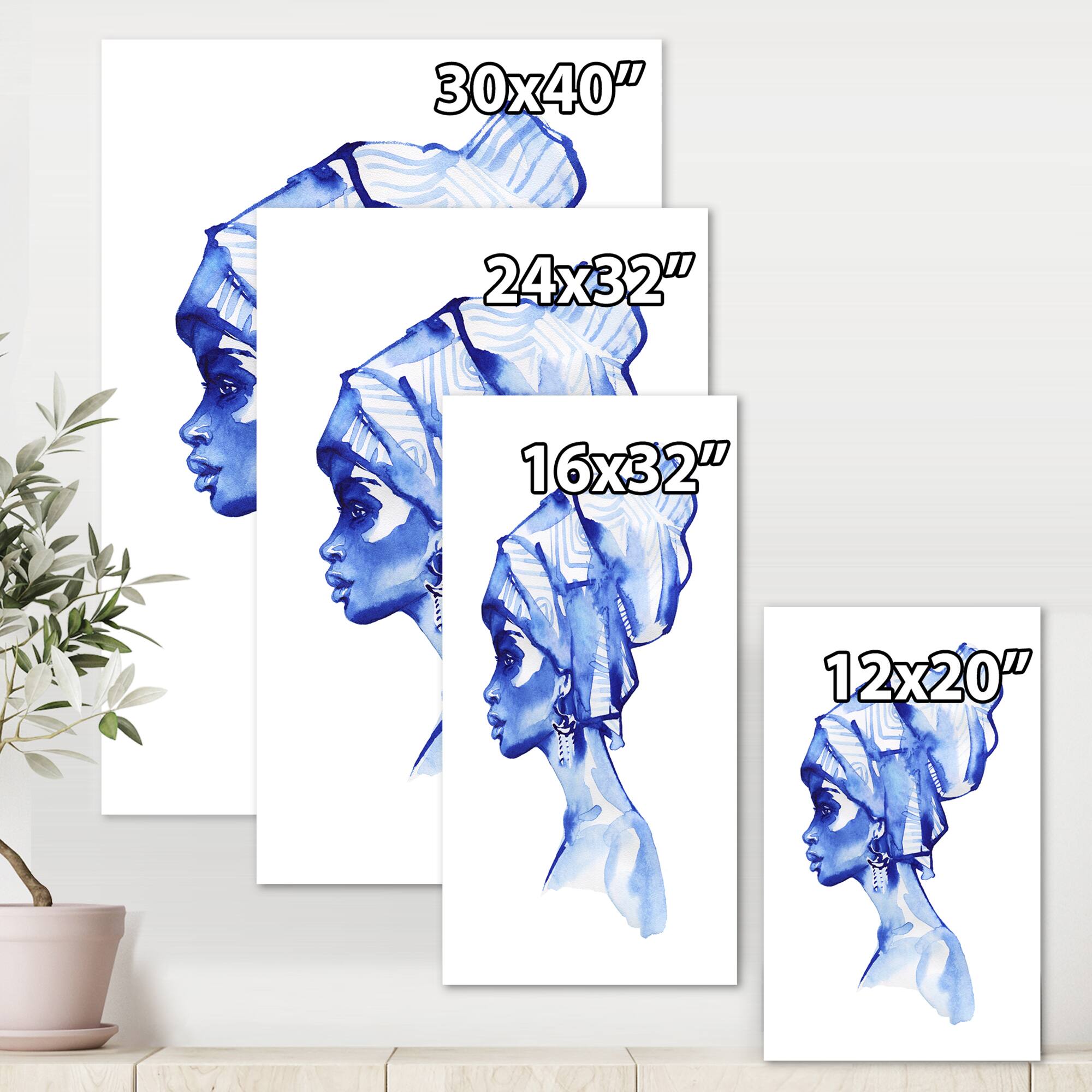 Designart - Blue Fashion Portrait of African American Woman - Modern Canvas Wall Art Print