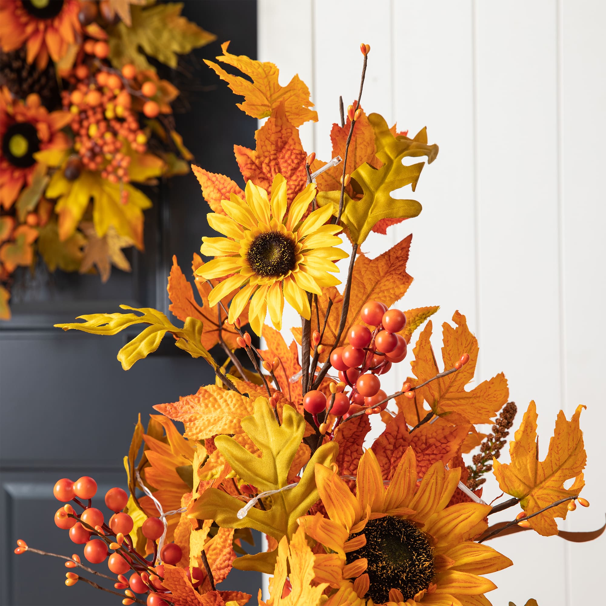 Glitzhome® 48" Fall Lighted Maple Leaf & Sunflower Urn Porch Tree with Timer