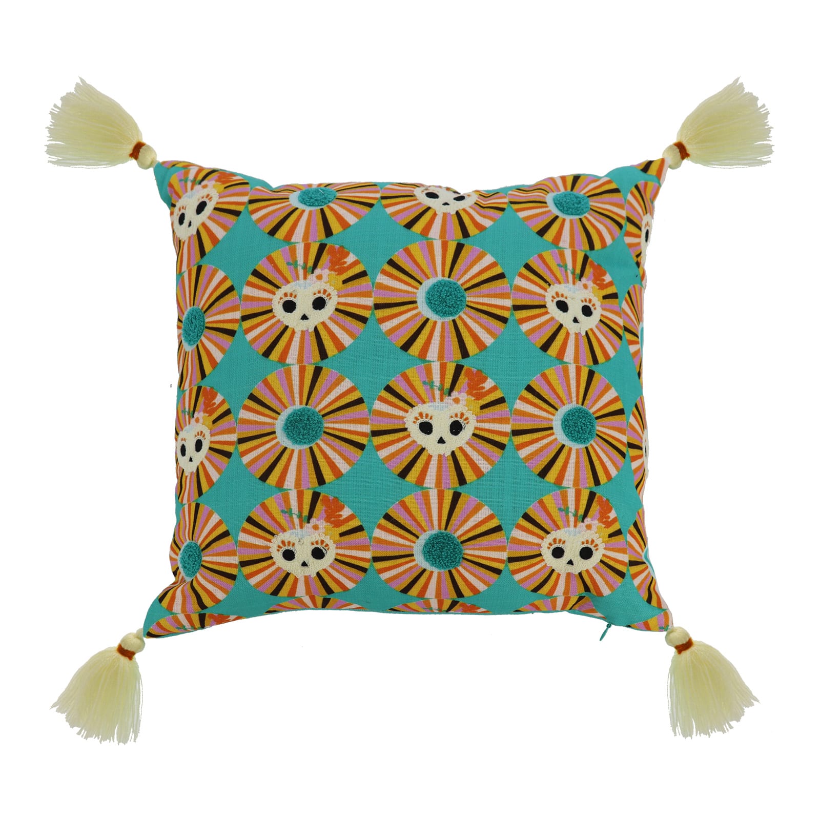16" Geometric Floral Skull Pillow with Tassels by Ashland®