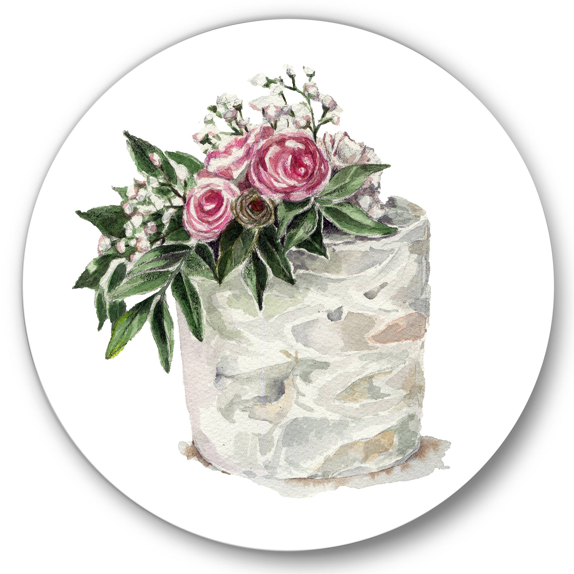 Designart - Pink Roses and White Flowers On Cake