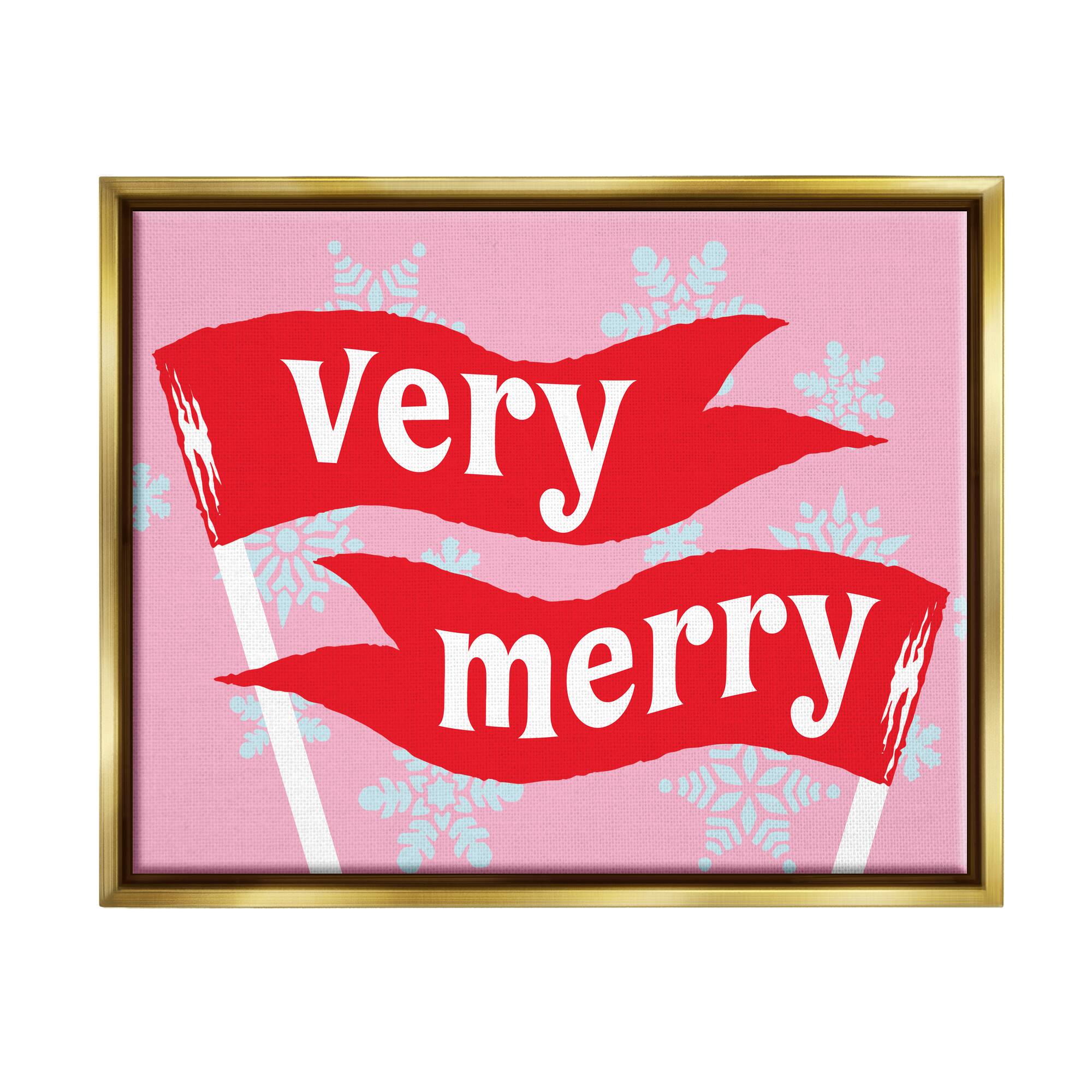 Stupell Industries Very Merry Bold Holiday Flags Framed Floater Canvas Wall Art