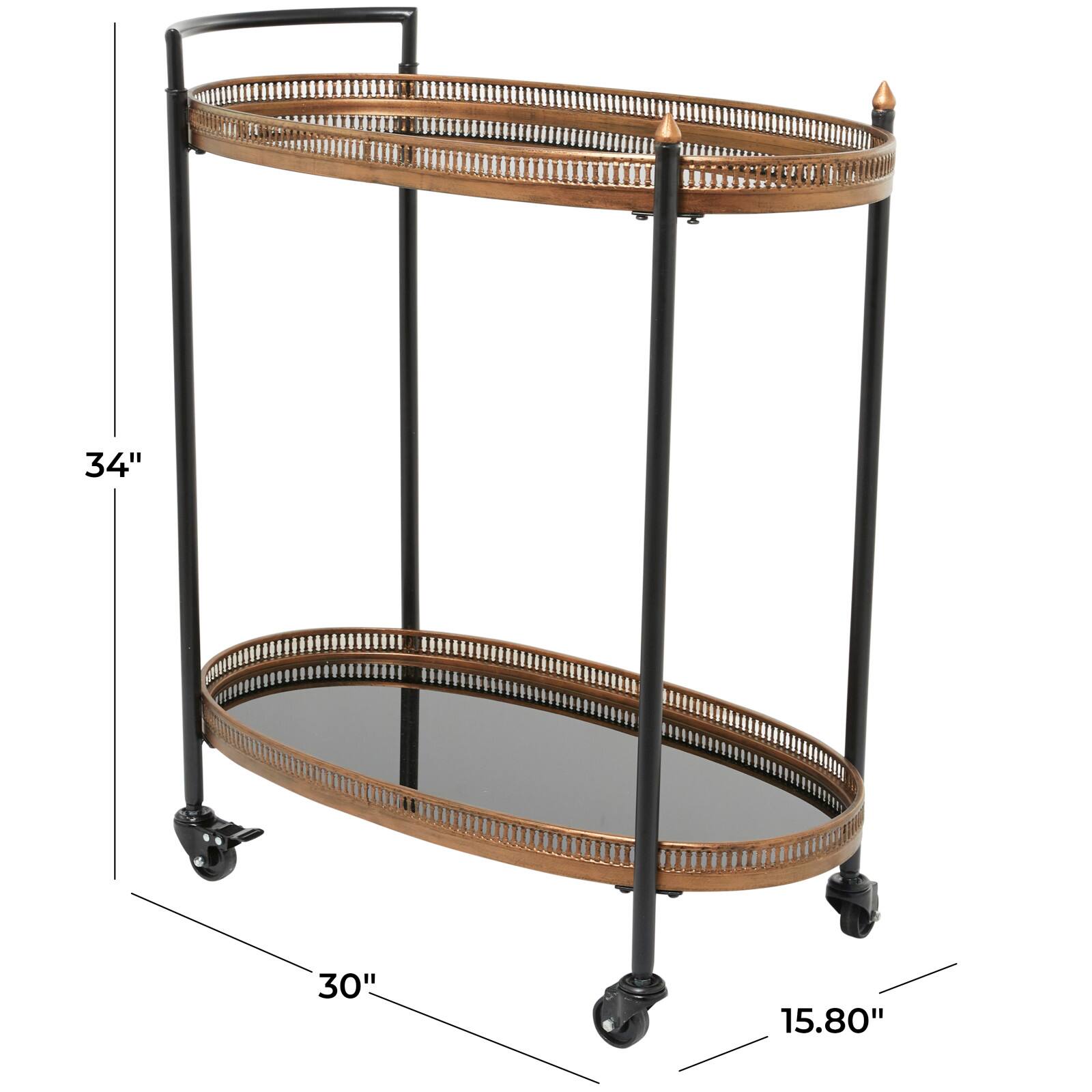 Brass Metal Rolling 2 Mirrored Shelves Bar Cart with Handle 30" x 16" x 34"