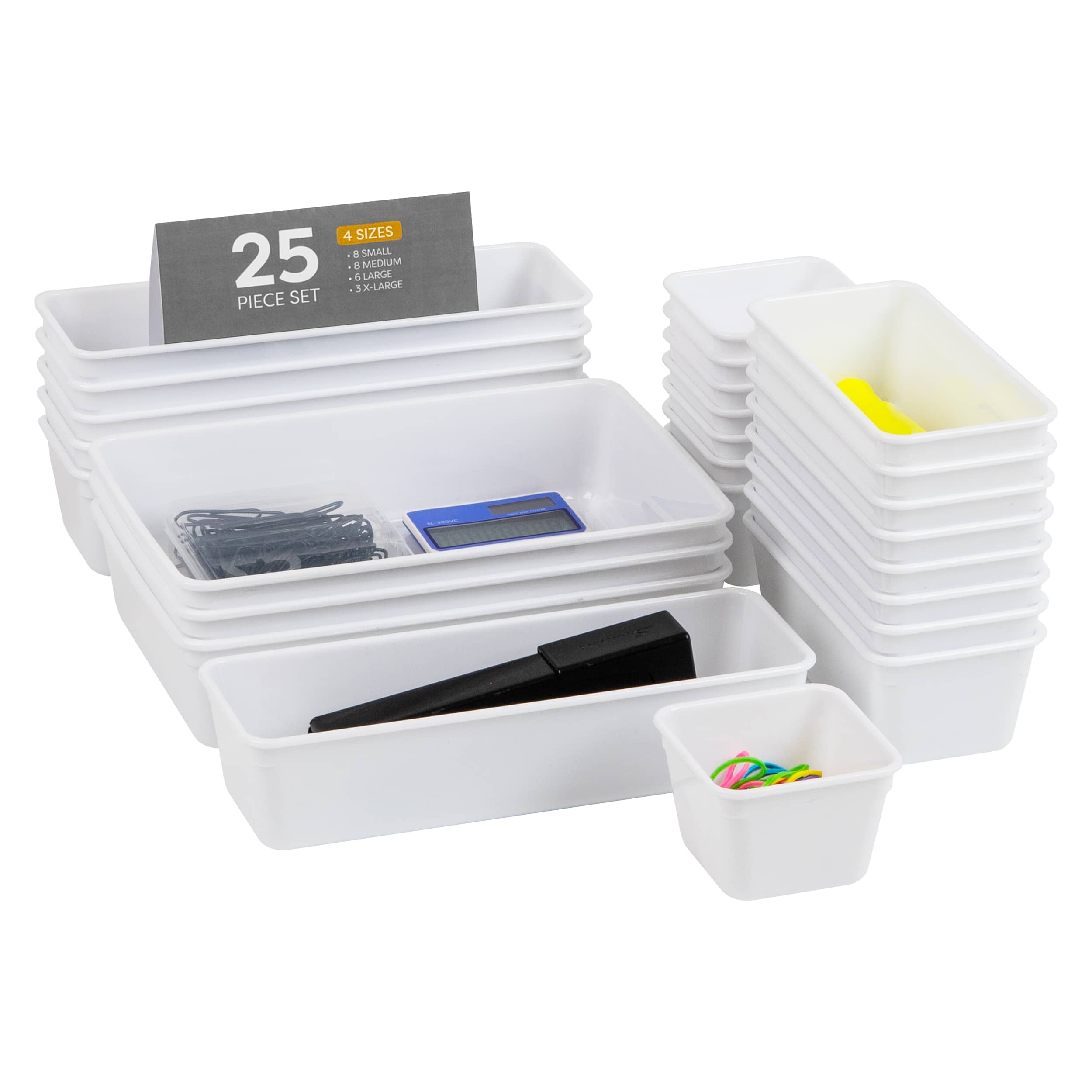 Mind Reader 25-Piece Drawer Organizer Set, Storage Trays, White