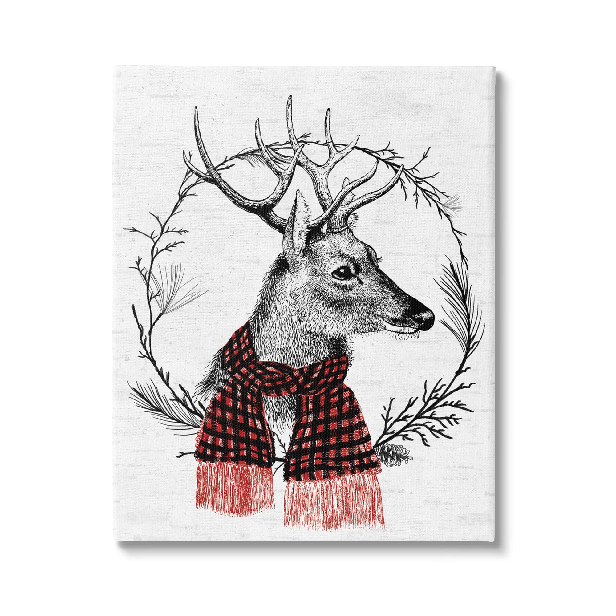 Stupell Industries Deer Winter Botanical Wreath Canvas Wall Art