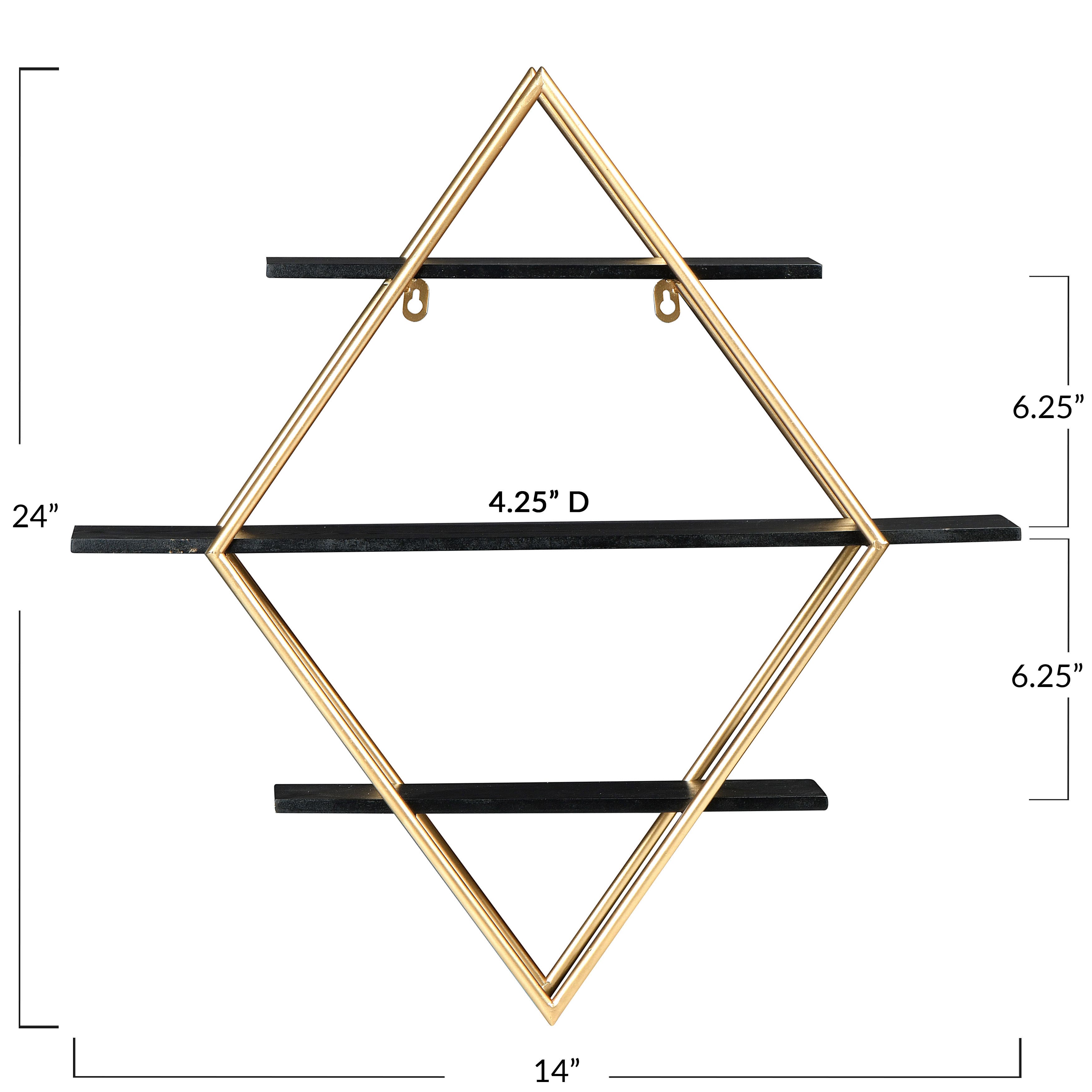 Hello Honey® Wood & Gold Diamond Wall Shelf