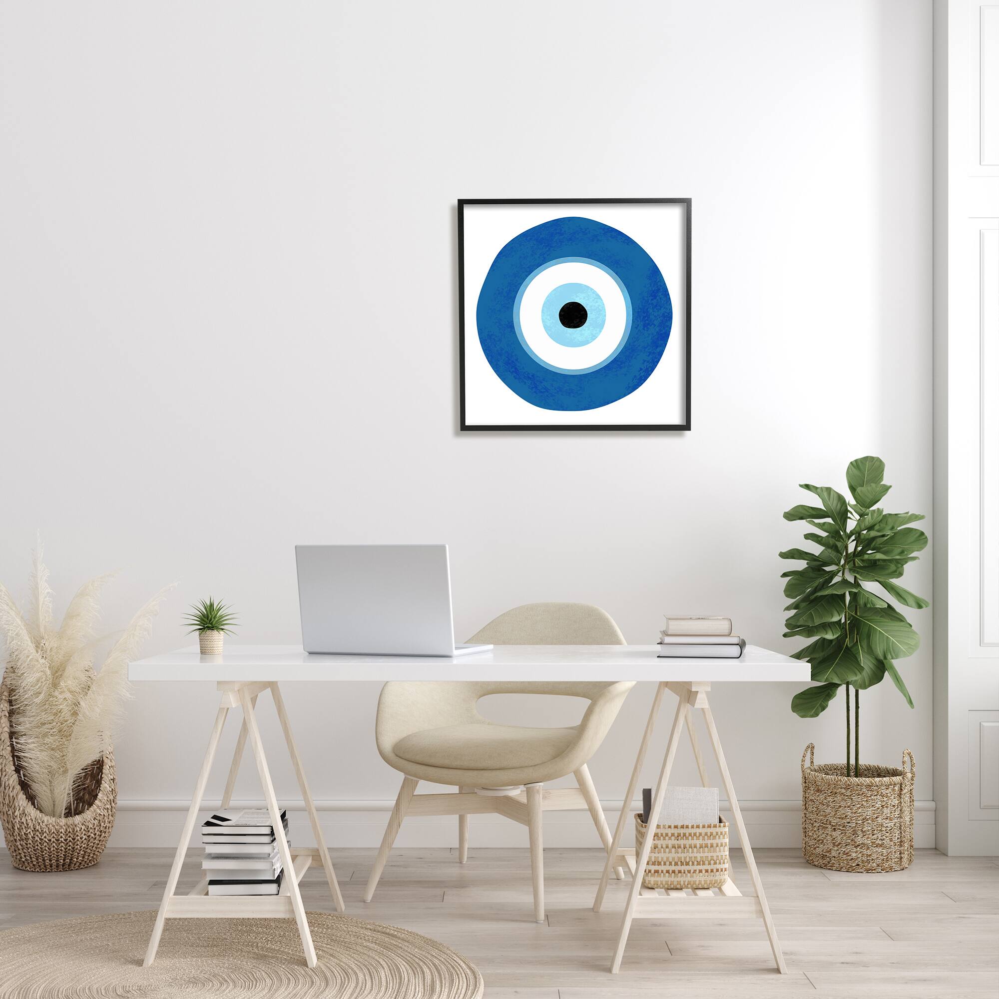 Stupell Industries Eye Centric Bold Blue Abstract Circular Dominant Shapes Framed Wall Art