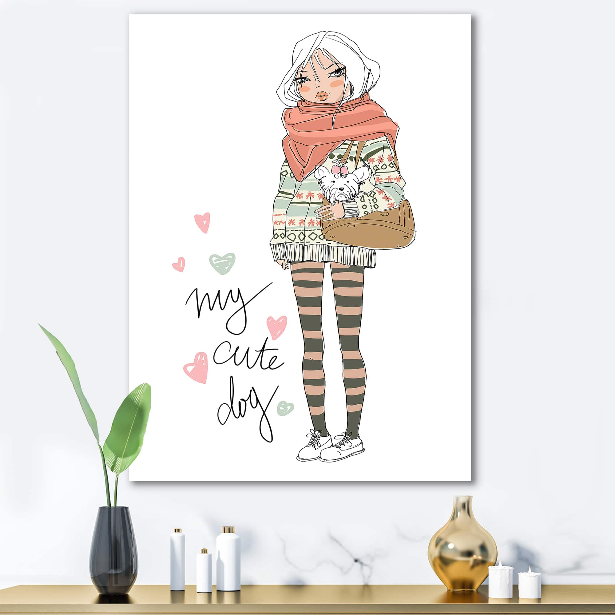 Designart - Cute Girl With Dog