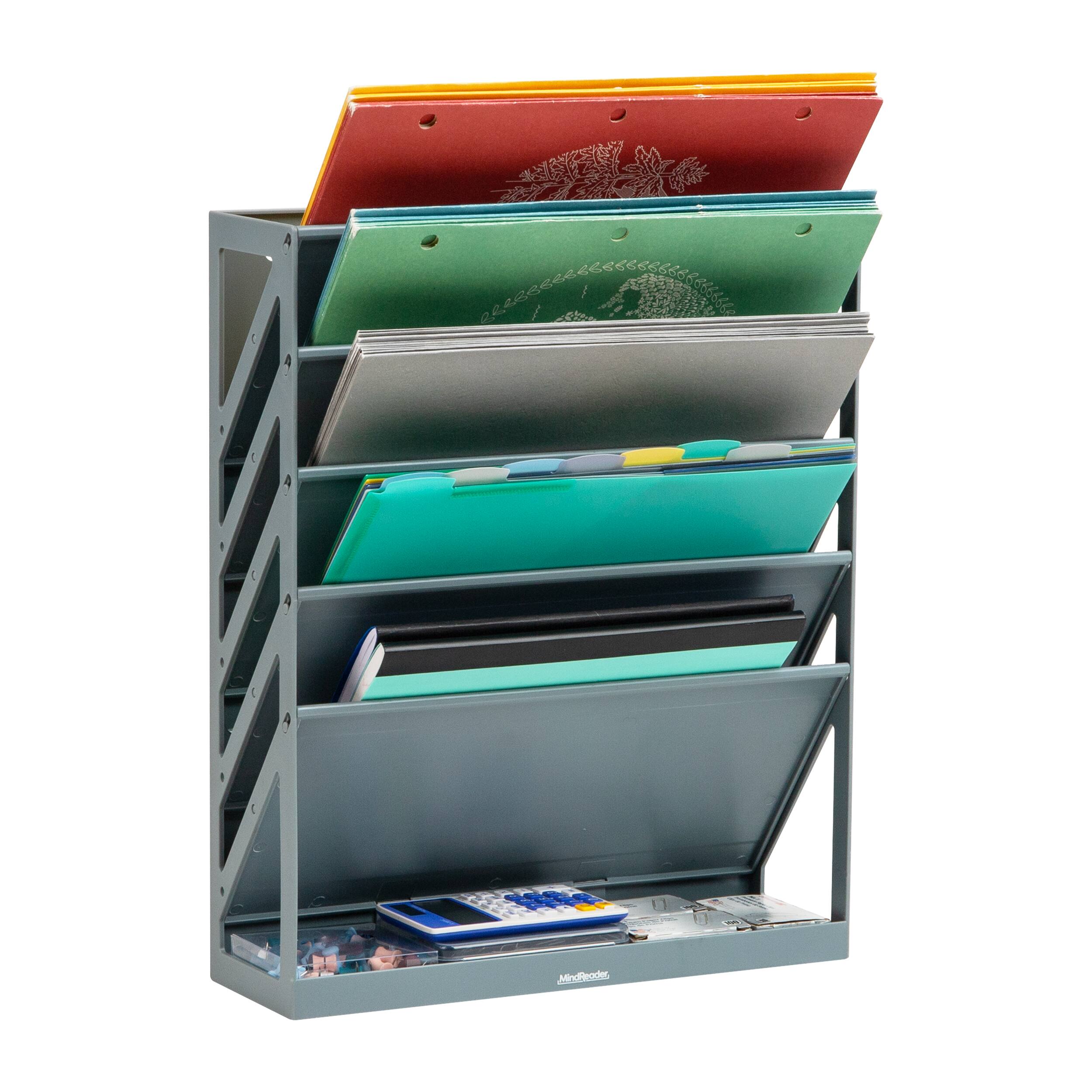 Mind Reader 5-Tier Vertical File Storage, Desktop Organizer, Wall Mount, Office, Plastic