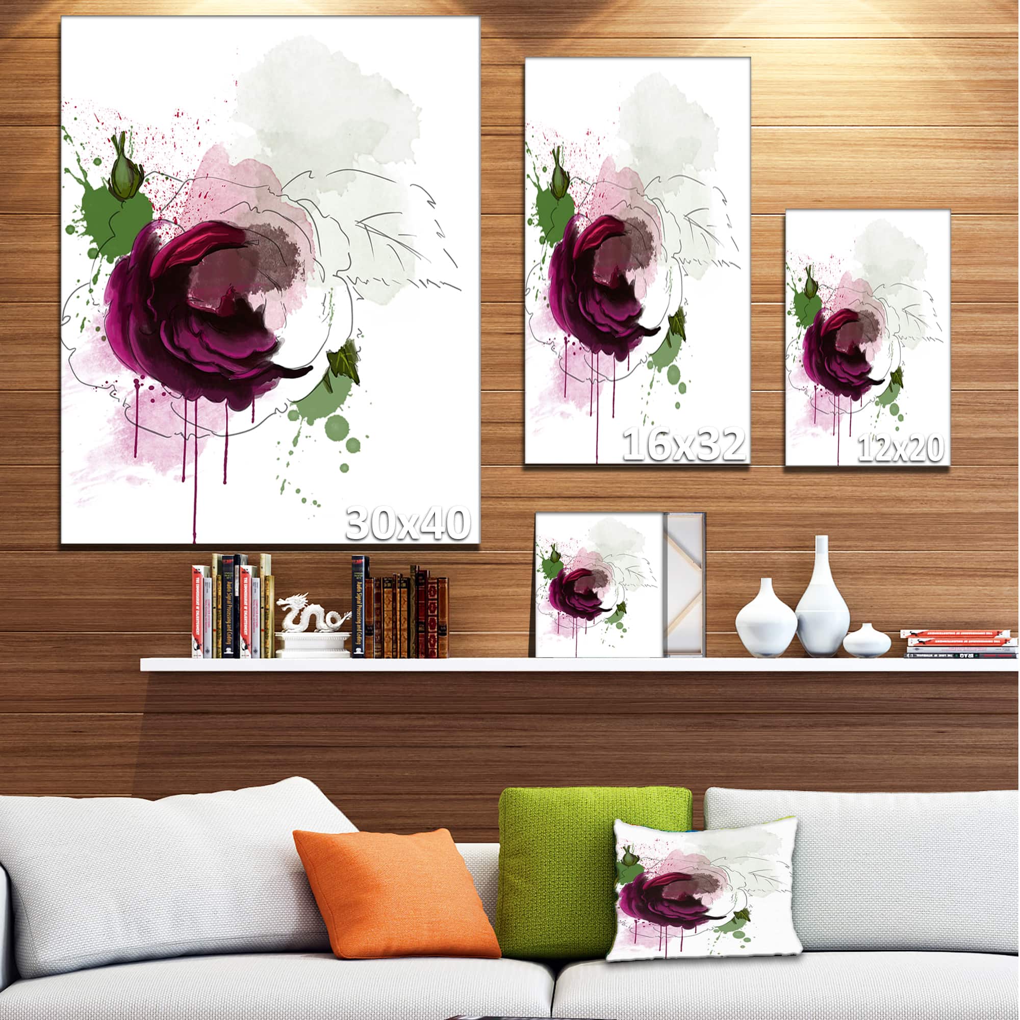 Designart - Purple Rose Sketch Watercolor - Floral Canvas Art Print