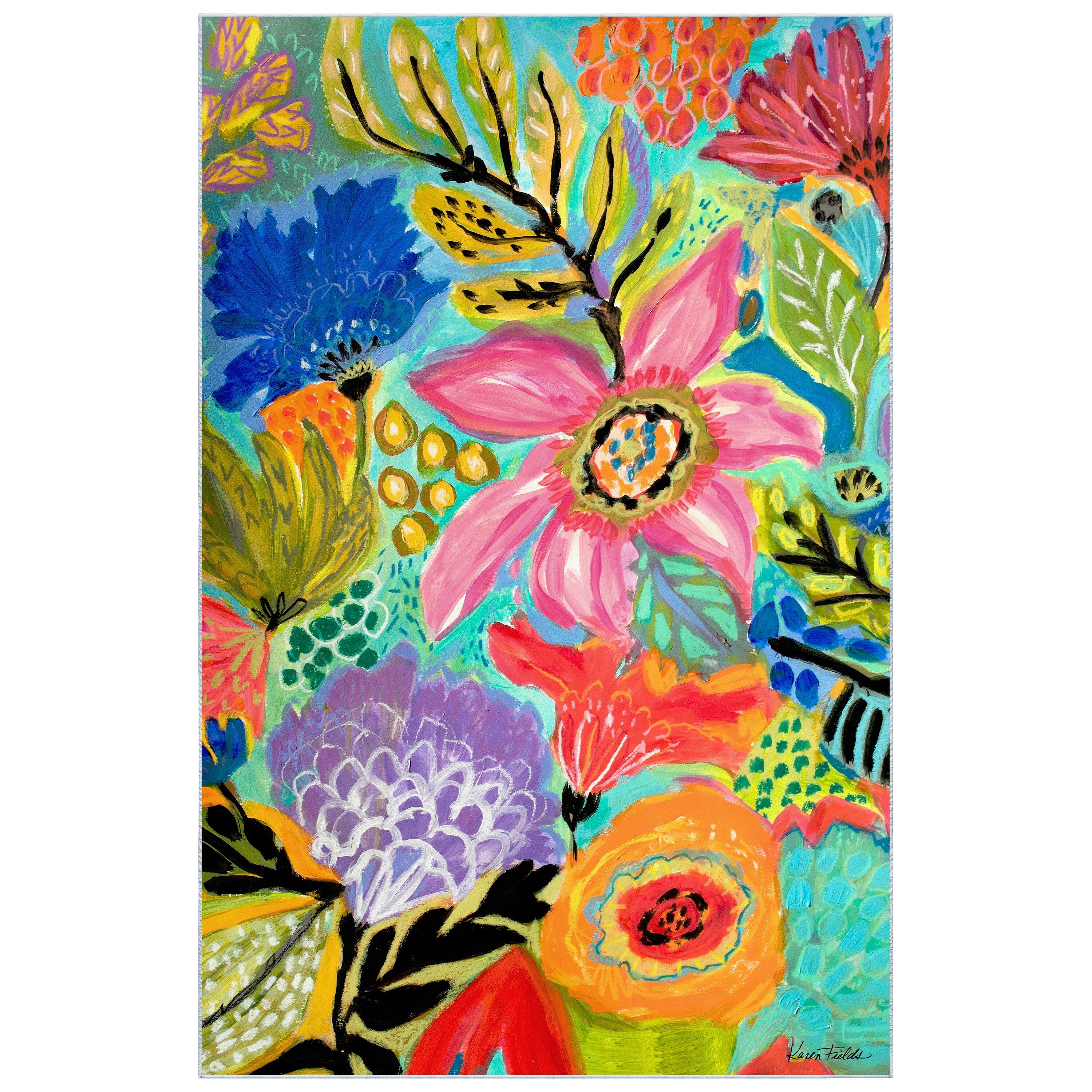 Empire Art Direct 5ft. x 7.5ft. Secret Garden Floral II B Tapis D'Art Washable Area Rug