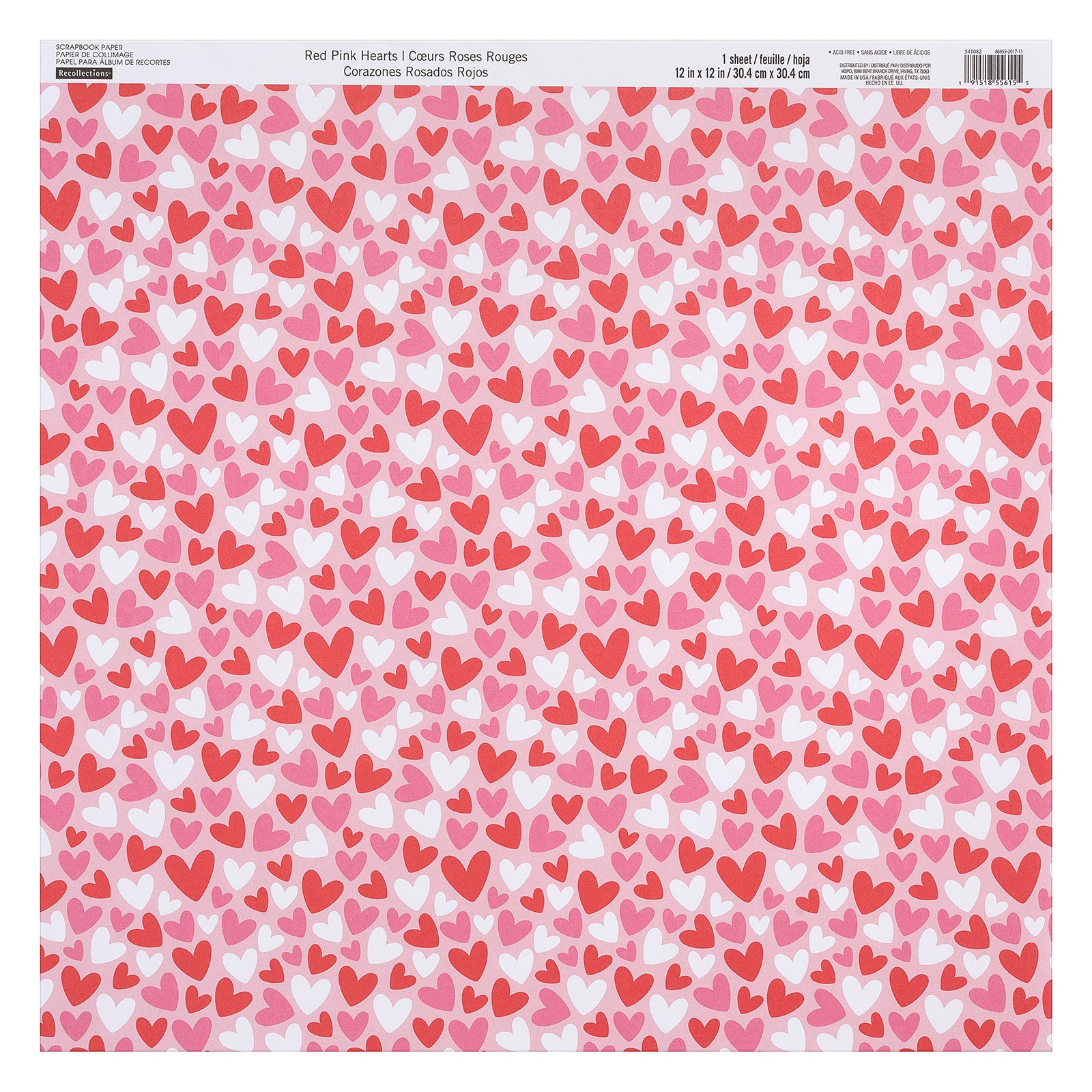 Red, Pink & White Hearts Scrapbook Paper by Recollections®, 12" x 12"