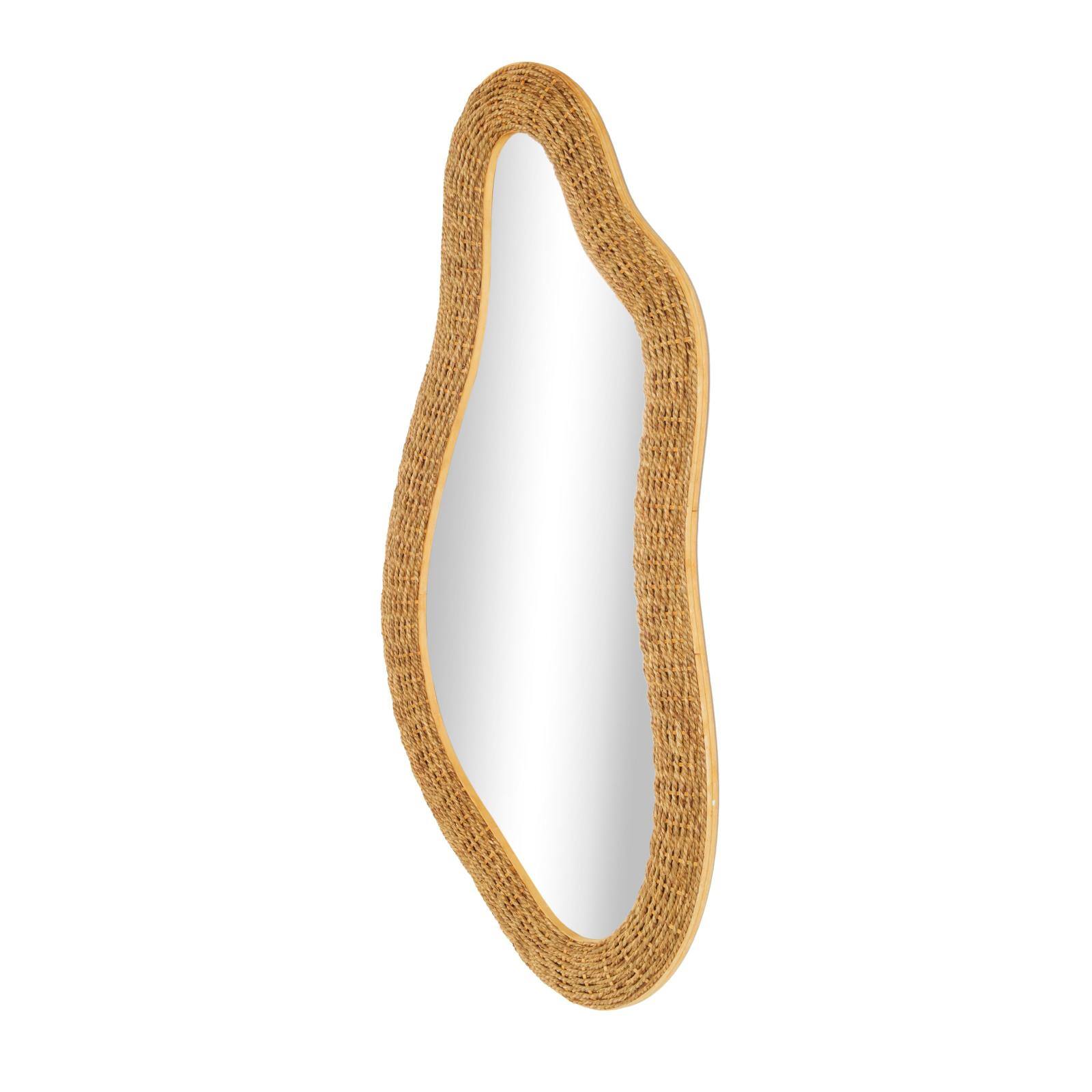 52" Brown Seagrass Handmade Woven Abstract Oval Wall Mirror
