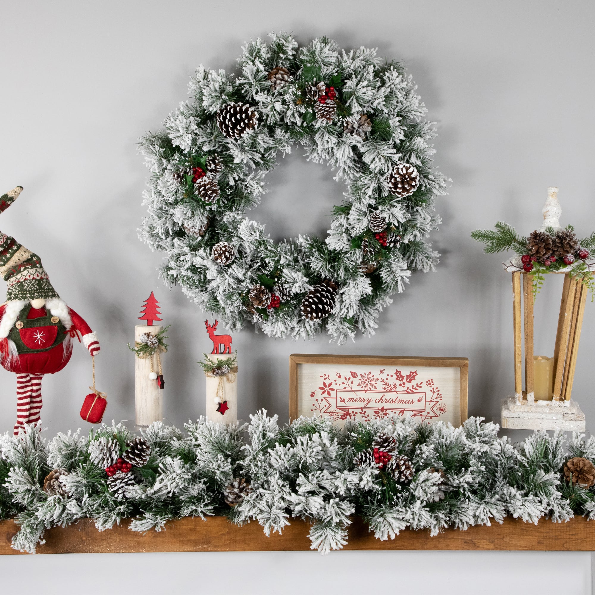 24" Flocked Angel Pine & Pinecones Wreath