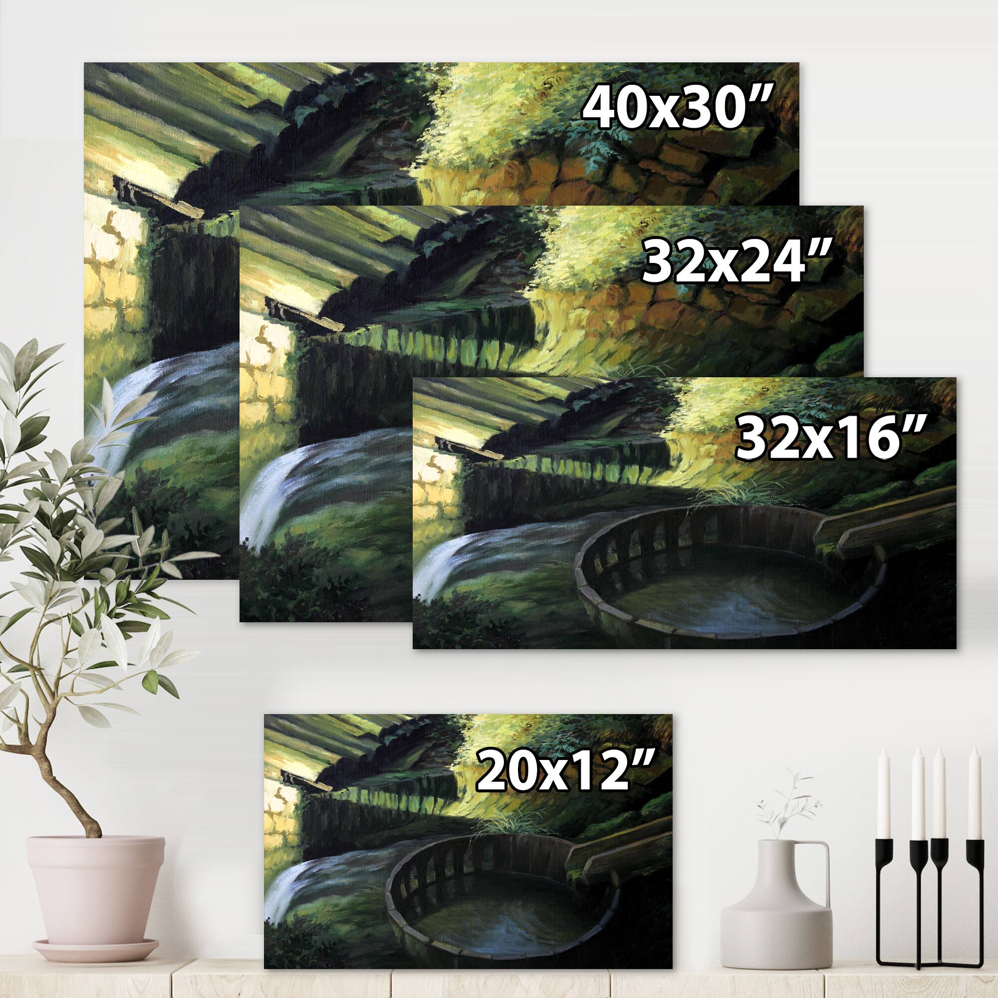 Designart - Old Watermill In Nature Landscape - Lake House Canvas Wall Art Print