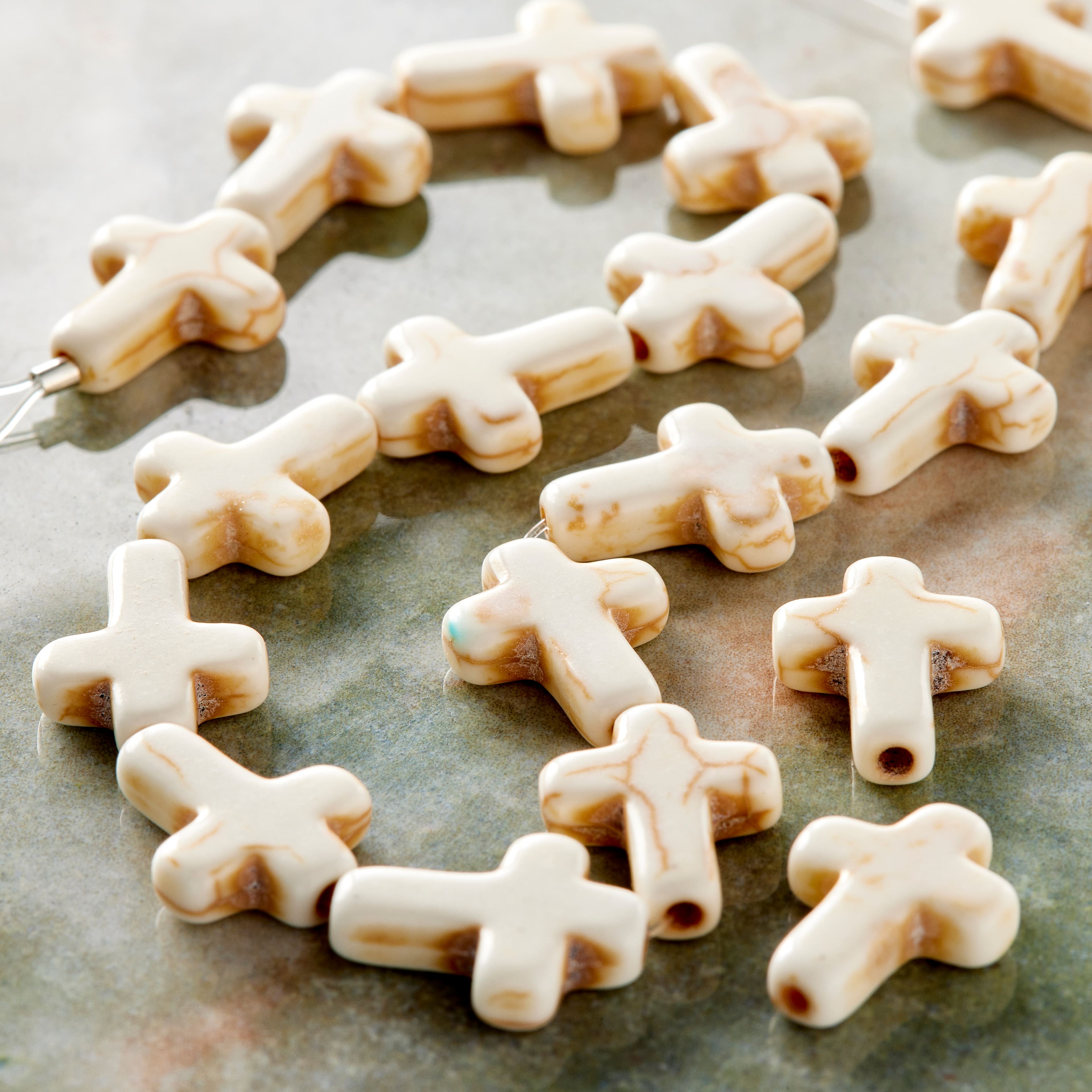 12 Pack: White Stone Cross Beads, 15mm by Bead Landing™