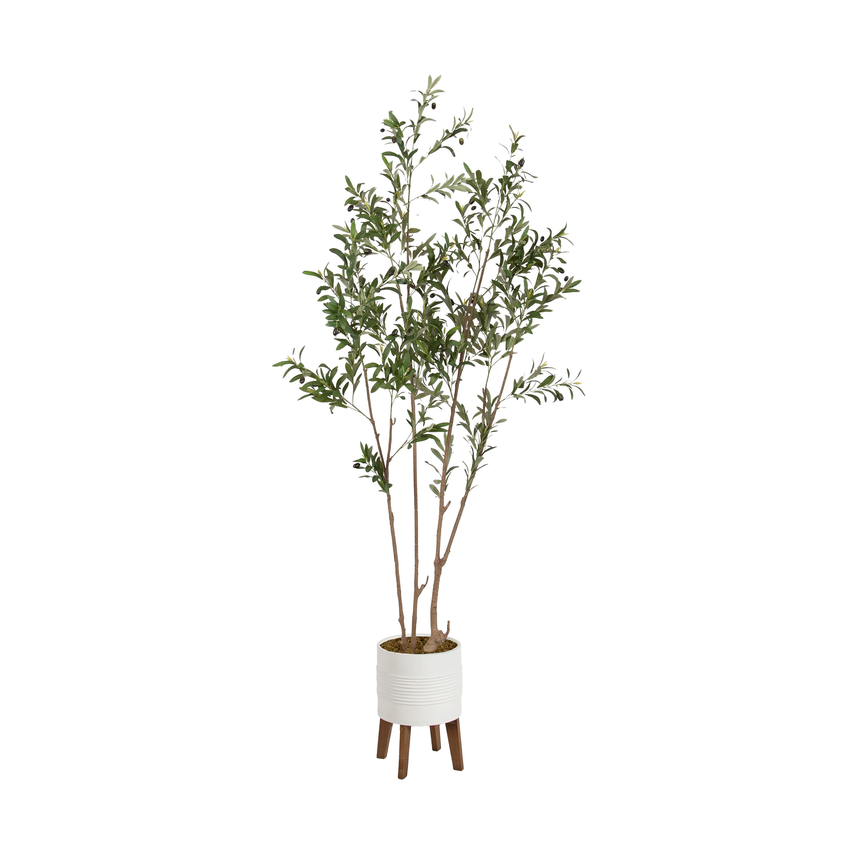Kate and Laurel 7ft. Oliveira Faux Olive Tree in Rustic Brown Footed Planter