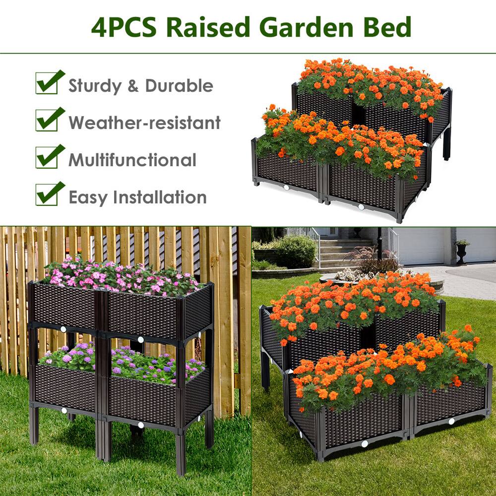 Costway 16" x 17.5" Black & Brown Raised Garden Planter Boxes, 4ct.