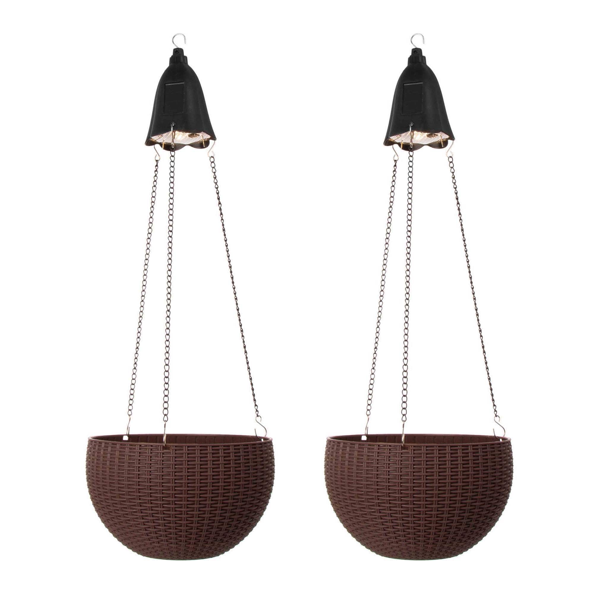 Glitzhome® 30" Solar Lighted Hanging Plastic Basket Planters