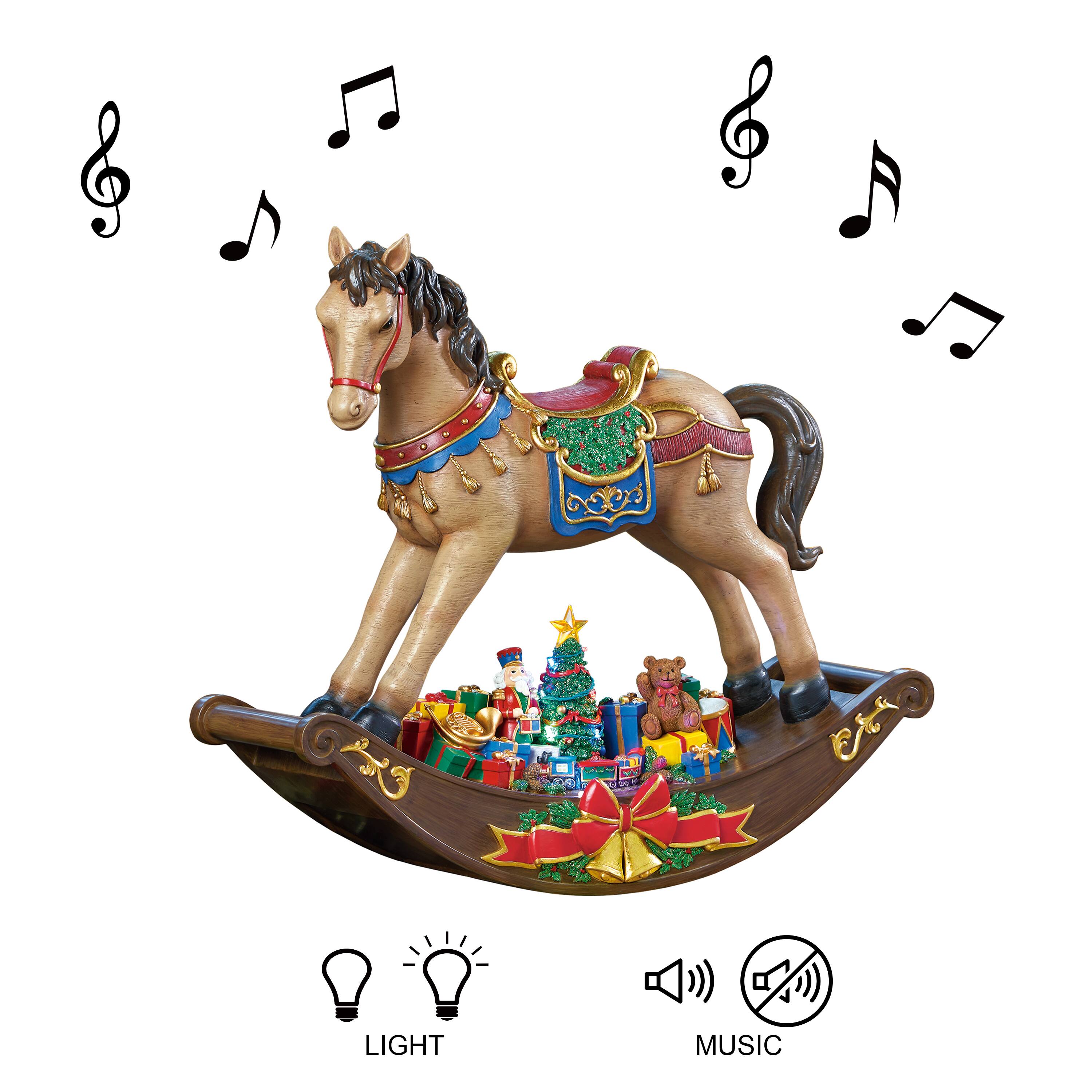 Moments in Time 19.5" Rocking Horse with Santa Placing Presents Scene