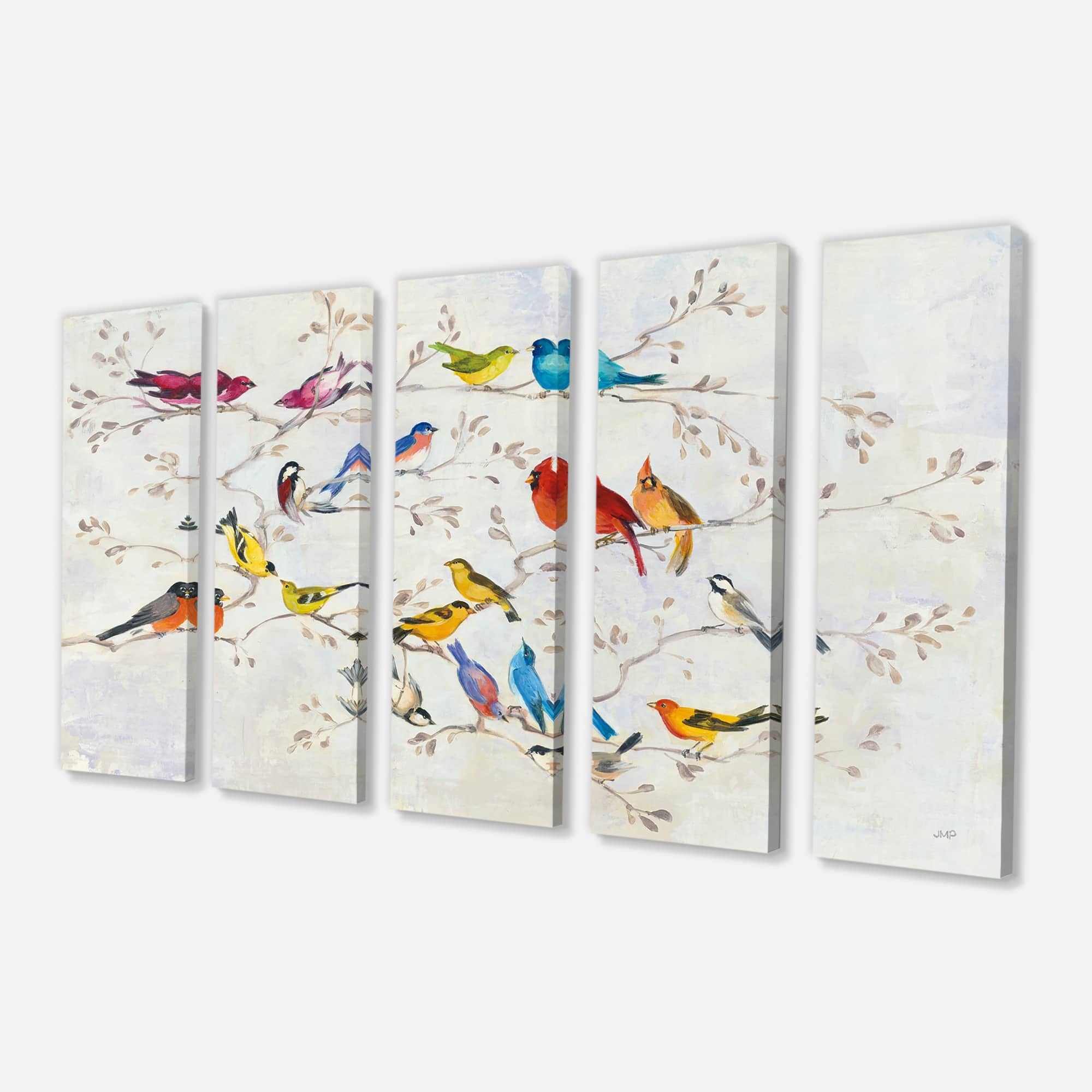 Designart - Multi-Color Bird on Tree - Modern Farmhouse Canvas Art