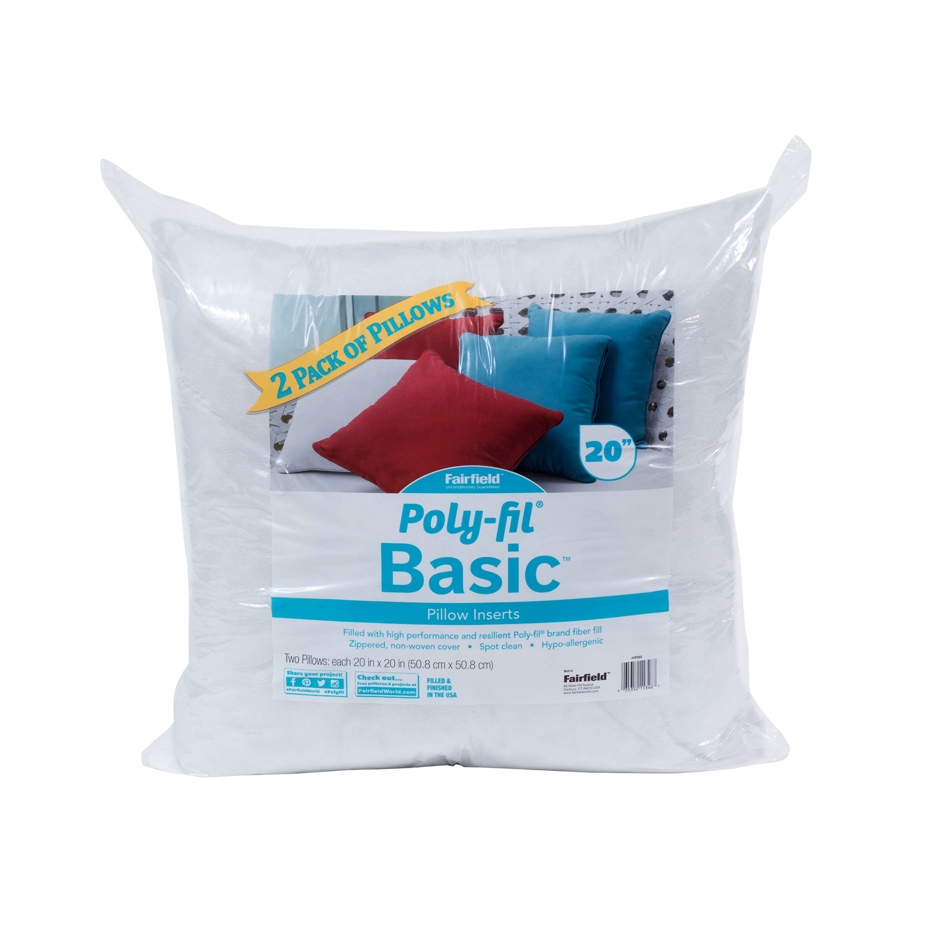 Poly-Fil® Basic™ 2ct. Pillow Inserts, 20" x 20" By Fairfield | Michaels®