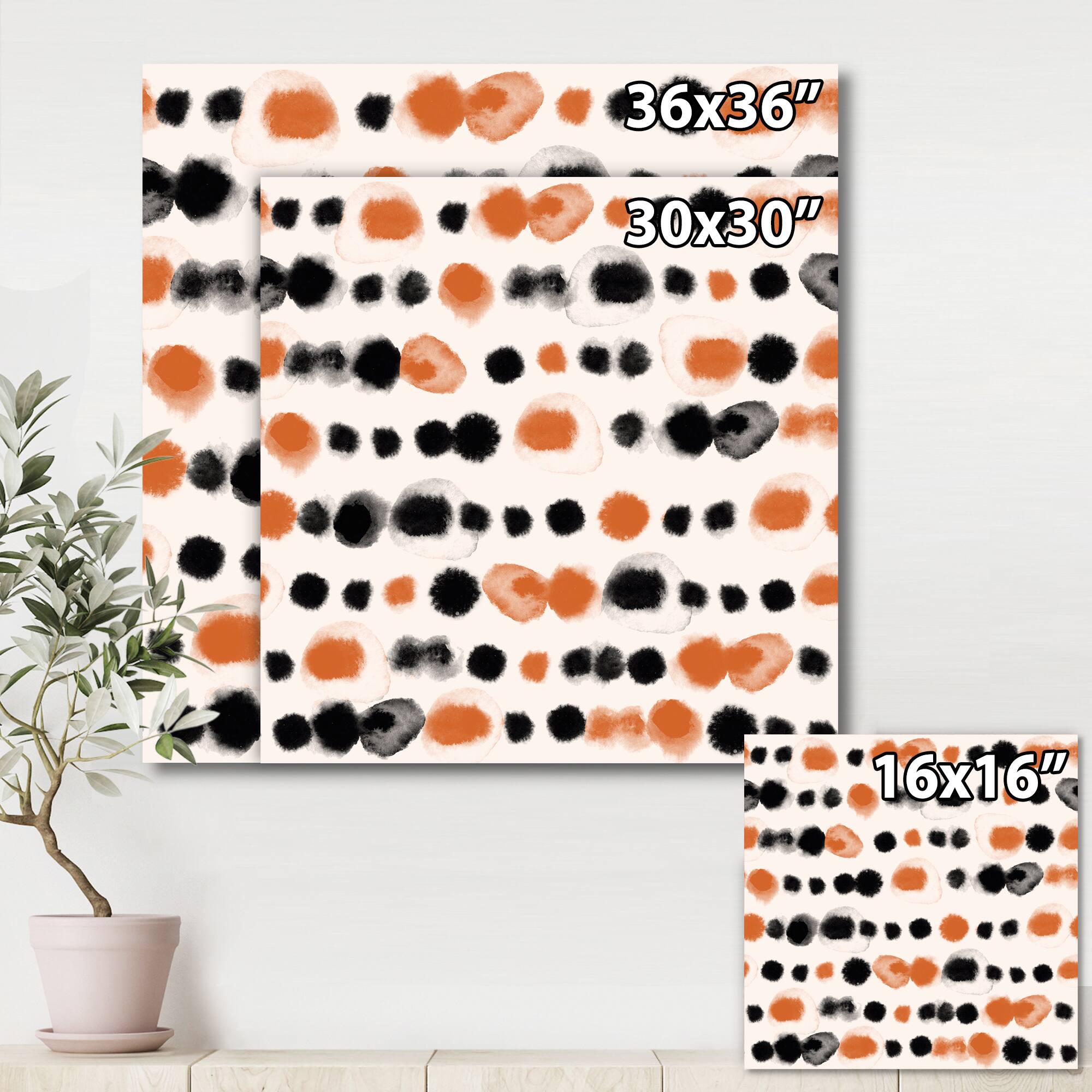 Designart - Black and Orange Polka Dots