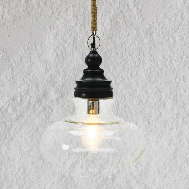 Hello Honey® 15" Glass & Mango Wood Pendant Light