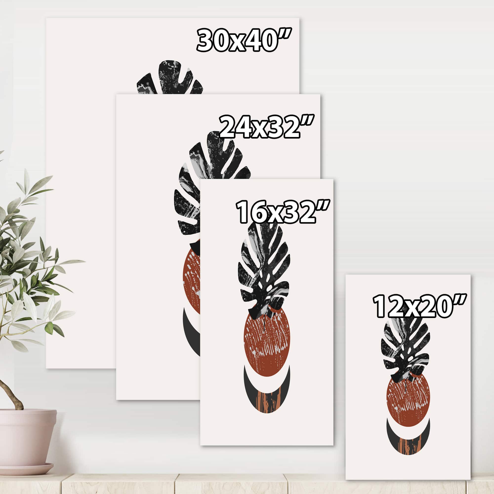 Designart - Abstact Minimal Sun, Moon & Tropical Palm Leaf II