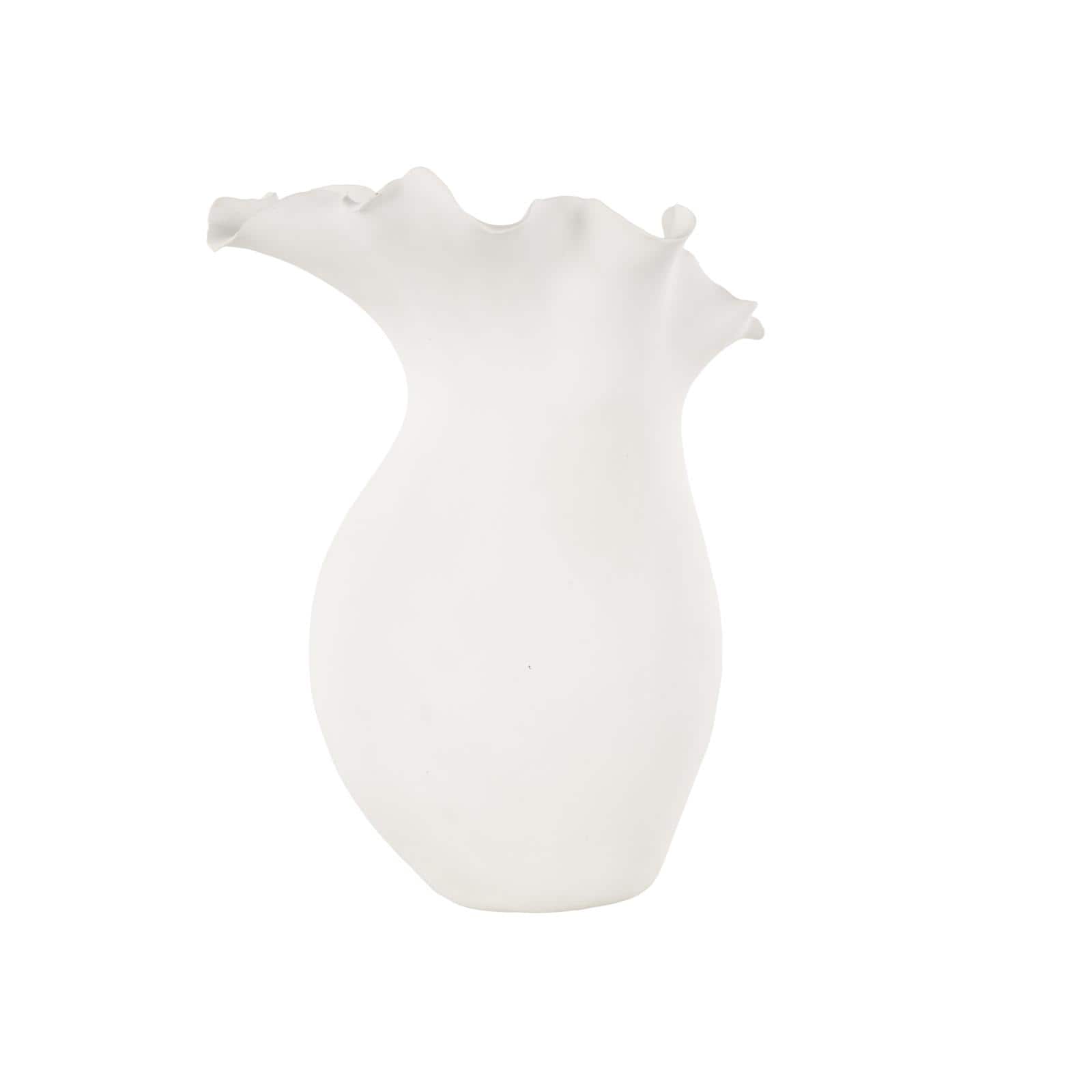 14.75" White Ceramic Abstract Floral Inspired Vase with Wavy Edge