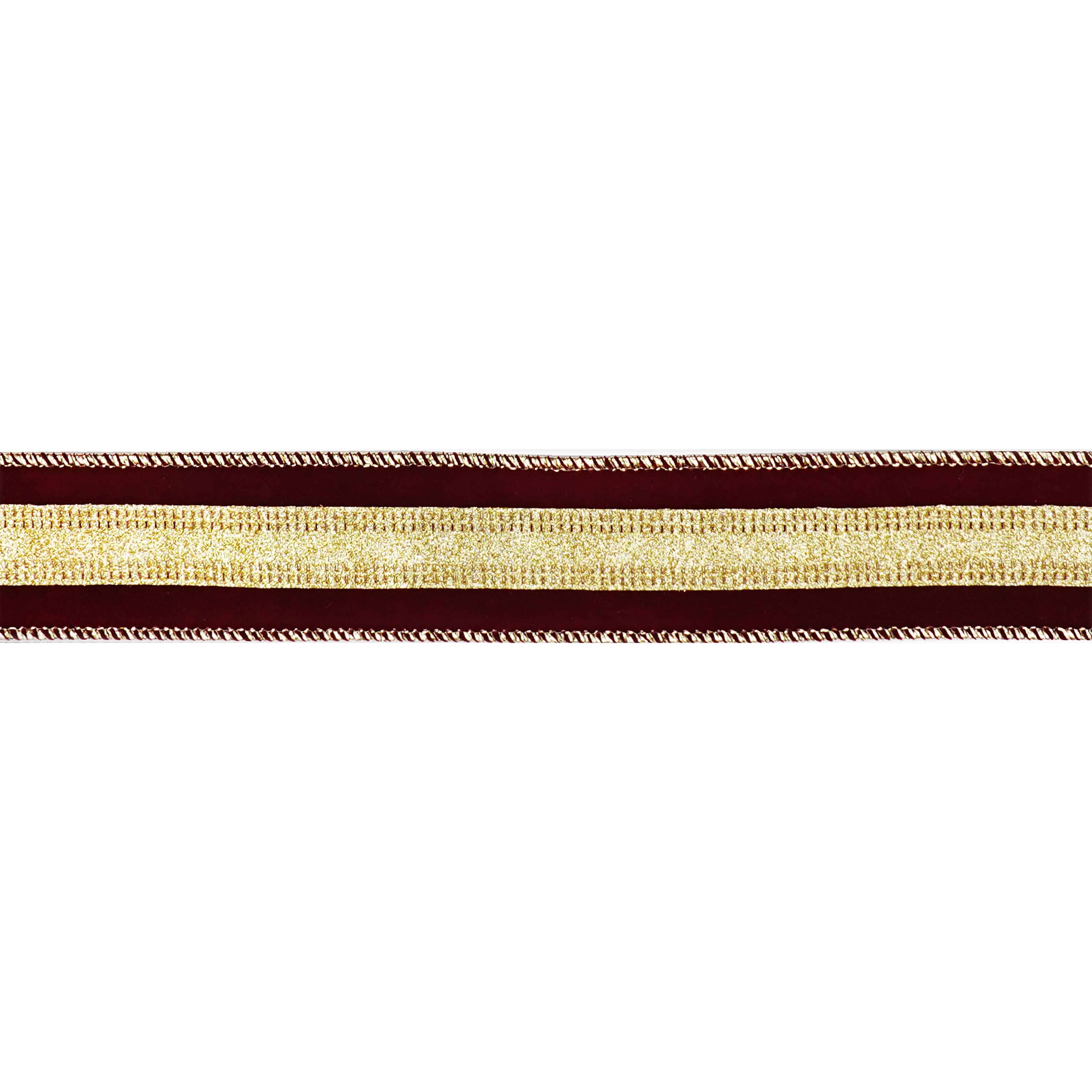 1.5" x 8.3yd. Burgundy & Gold Glitter Stripe Wired Velvet Ribbon by Celebrate It®