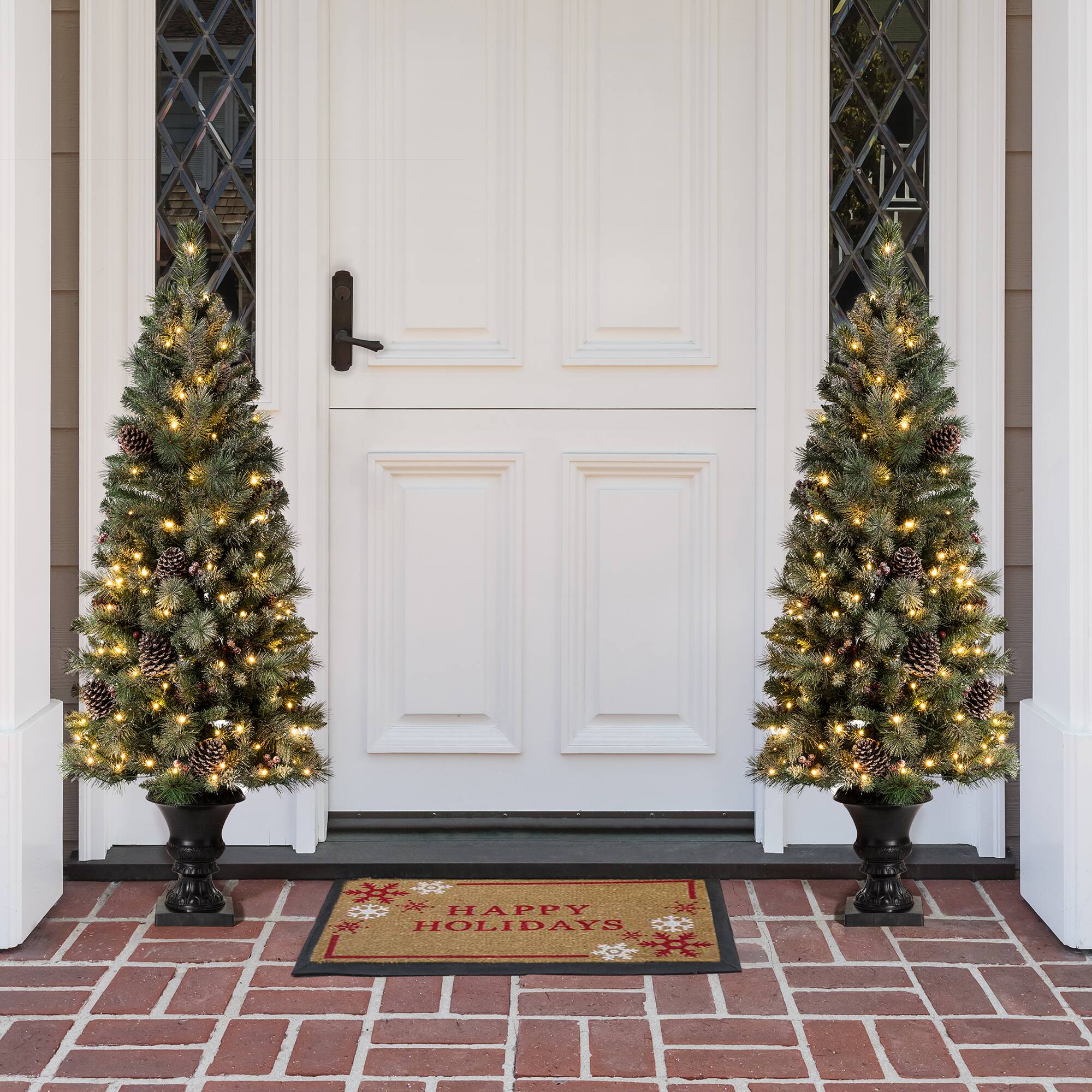 5ft. Pre-Lit Flocked Pine Artificial Christmas Tree, Warm White Lights, 2ct.