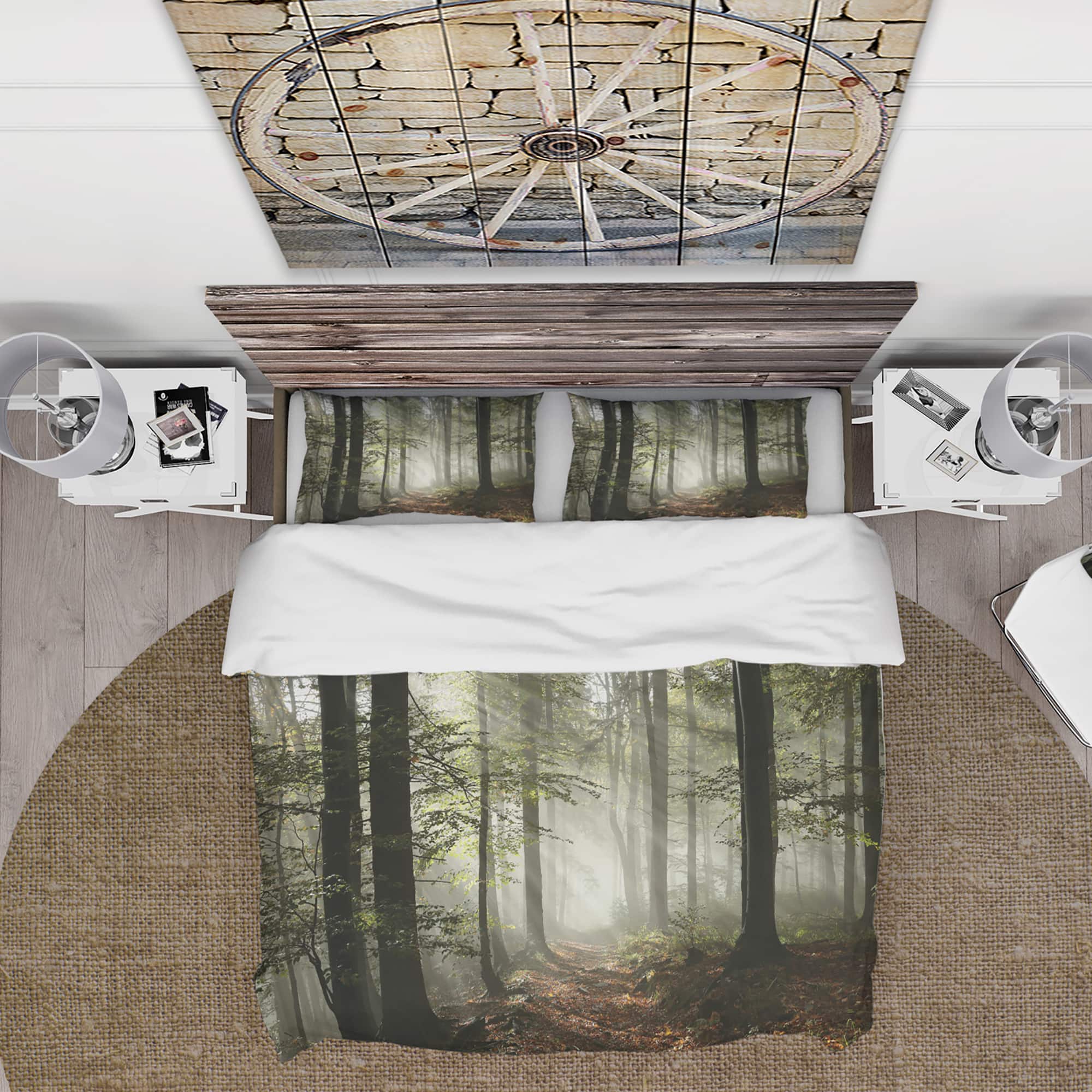 Designart 'Light in Dense Fall Forest with Fog' Traditional Bedding Set