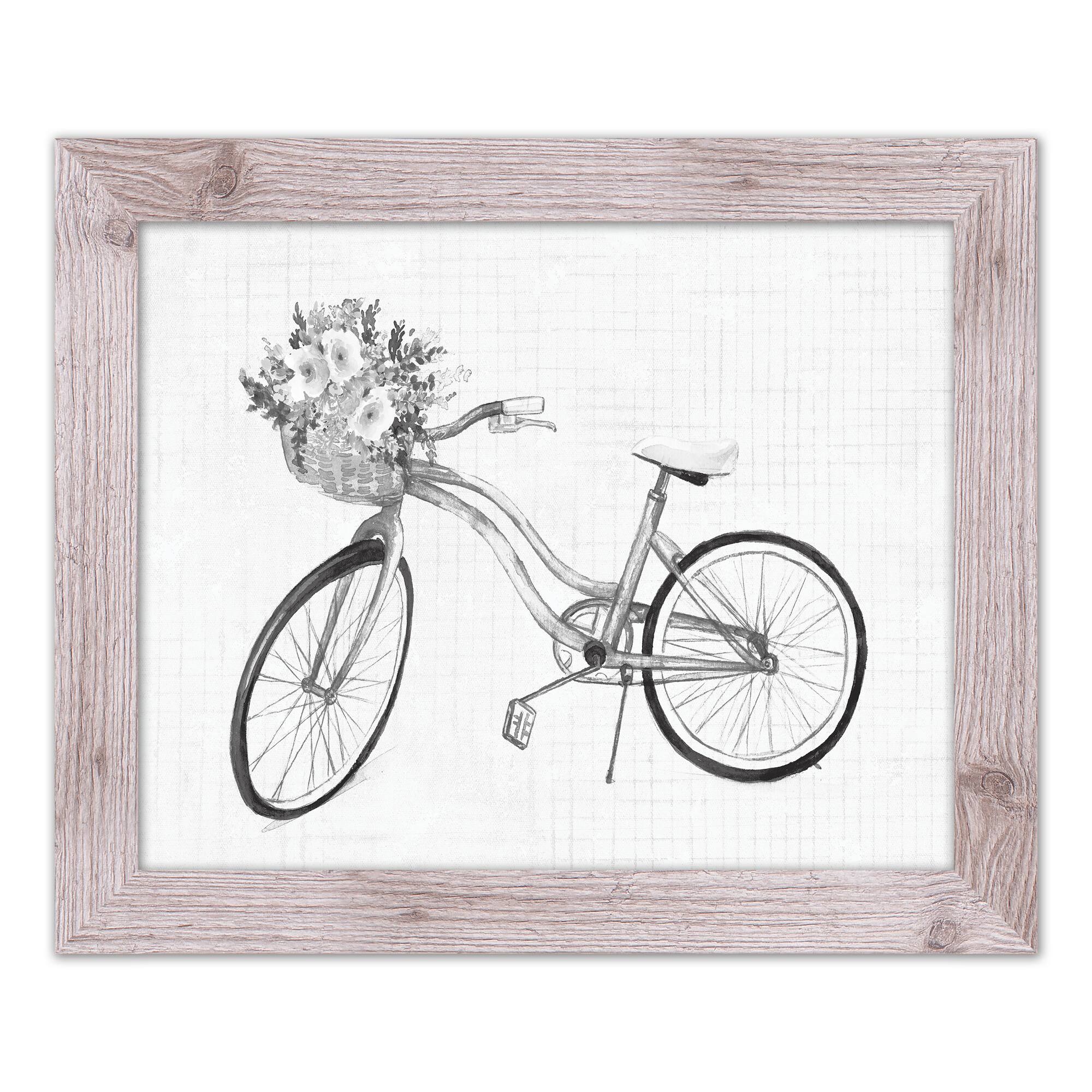 Floral Gray Bike Framed Print Wall Hanging