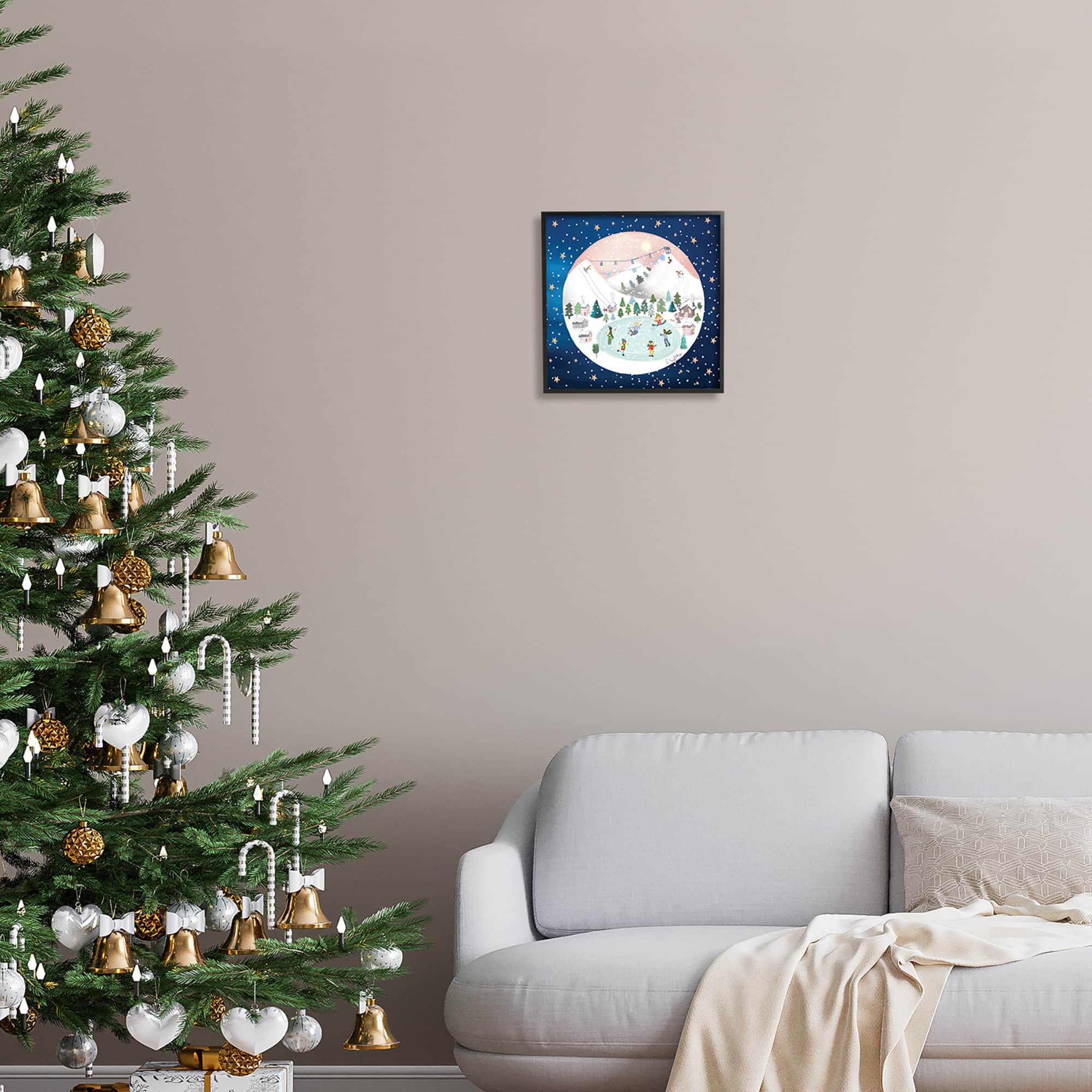 Stupell Industries Ice Skating Christmas Snow Scene Framed Giclee Art