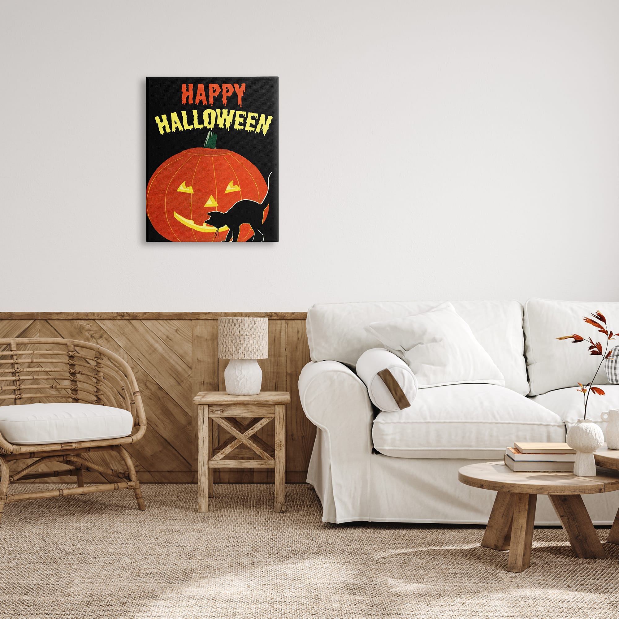 Stupell Industries Happy Halloween Haunted Jack-o-Lantern Canvas Wall Art