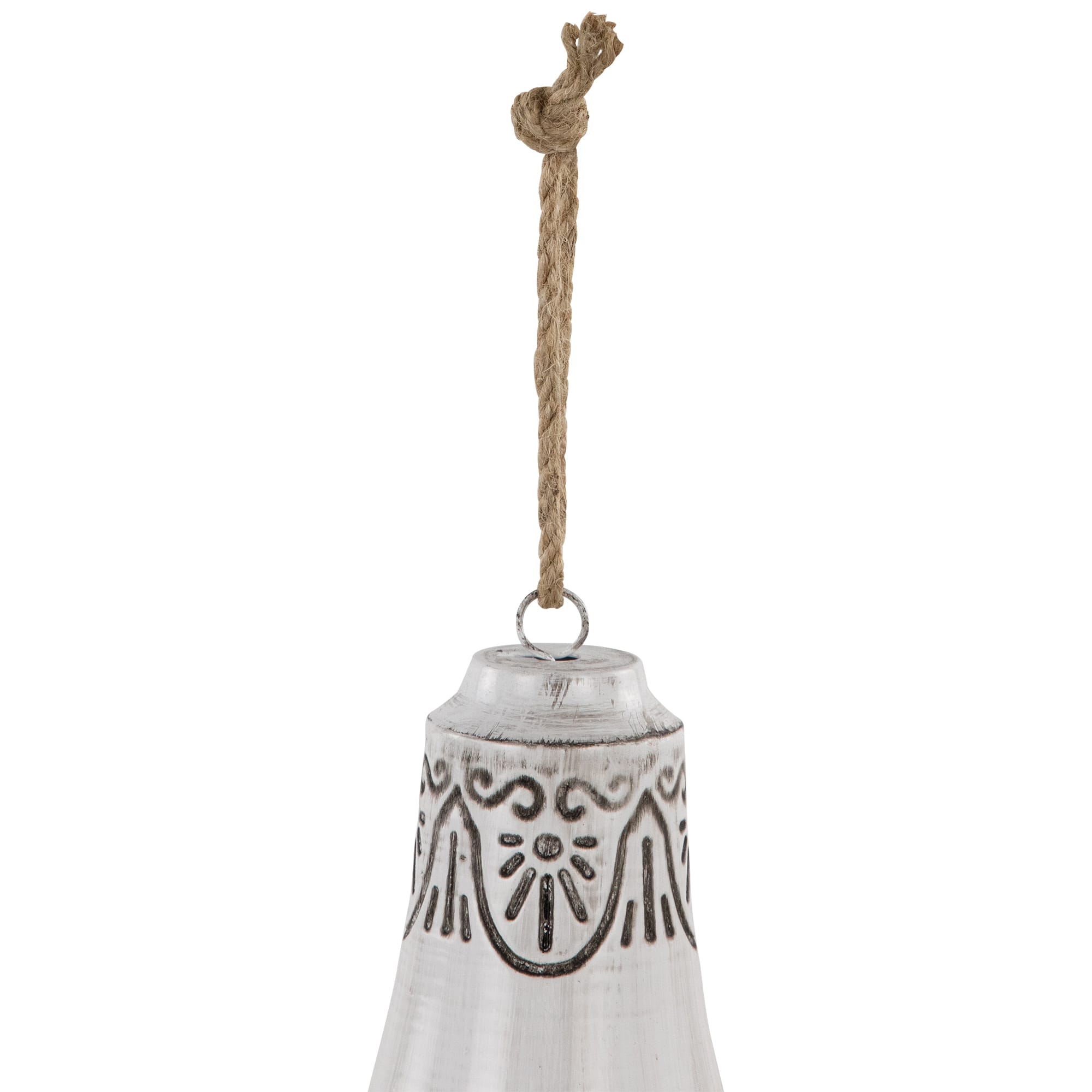 Embossed Bells Christmas Ornaments - 6" - Gray and White - Set of 2