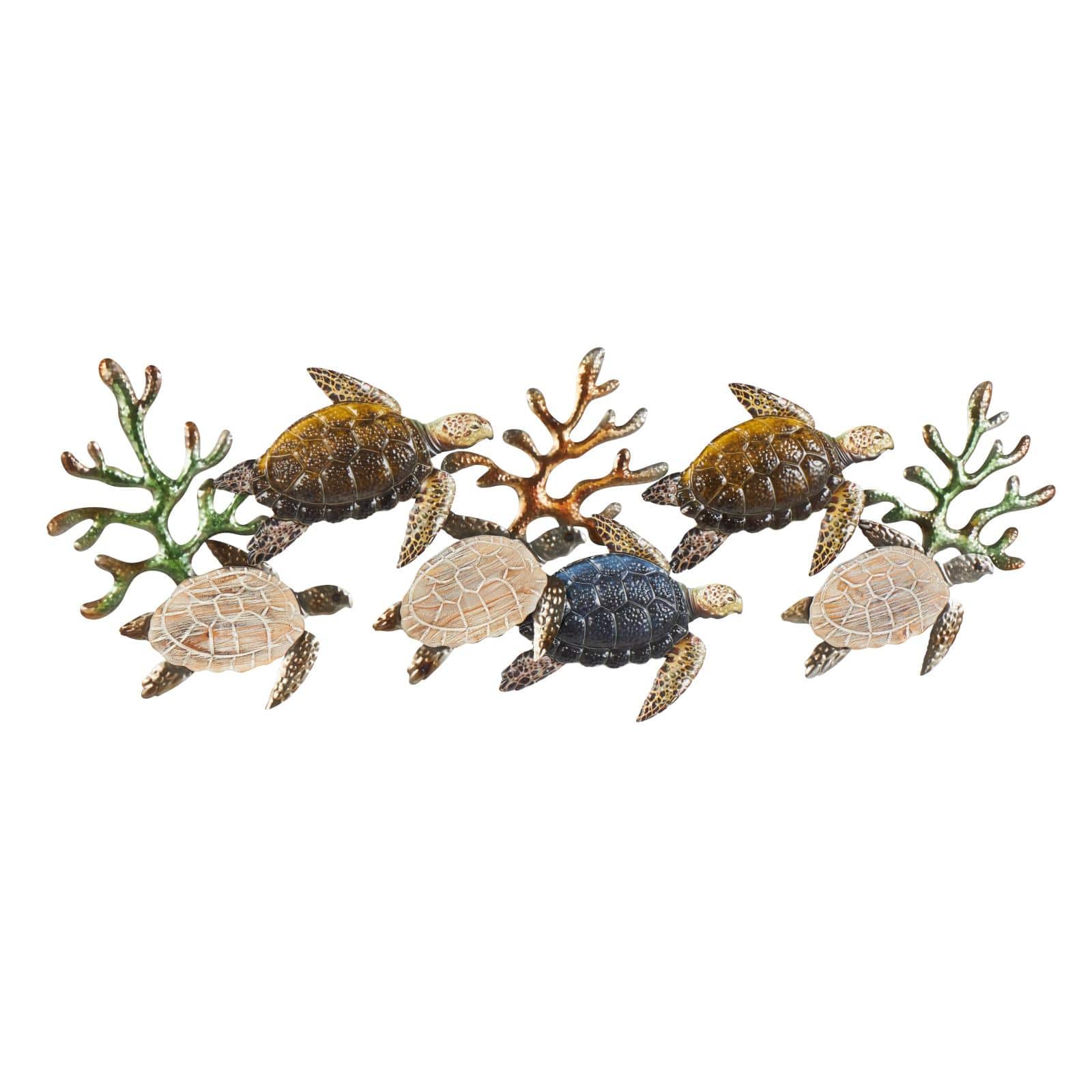 48" x 18" Bronze Metal Turtle Hammered Wall Décor with Wood Accents